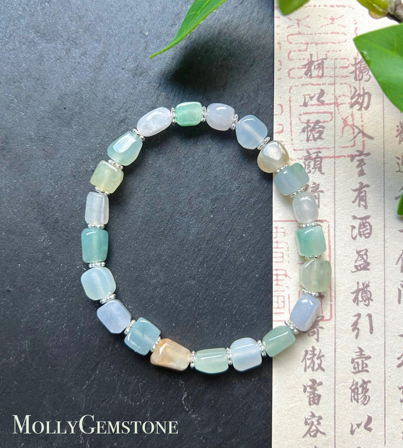Jadeite Jade Beaded Bracelet Handmade Jewelry Gift for Her Natural Burmese Icy High Translucency Type A Multicolor Rainbow Ice Cube Jade 8mm