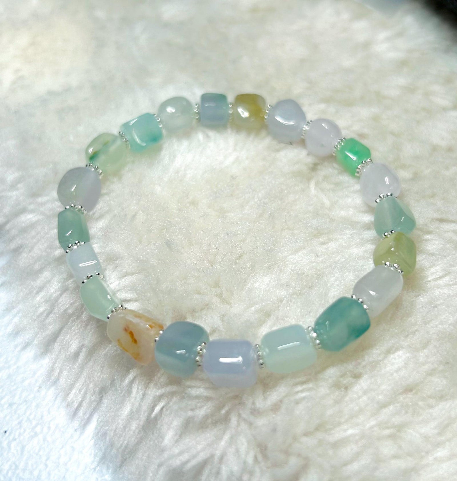 Jadeite Jade Beaded Bracelet Handmade Jewelry Gift for Her Natural Burmese Icy High Translucency Type A Multicolor Rainbow Ice Cube Jade 8mm