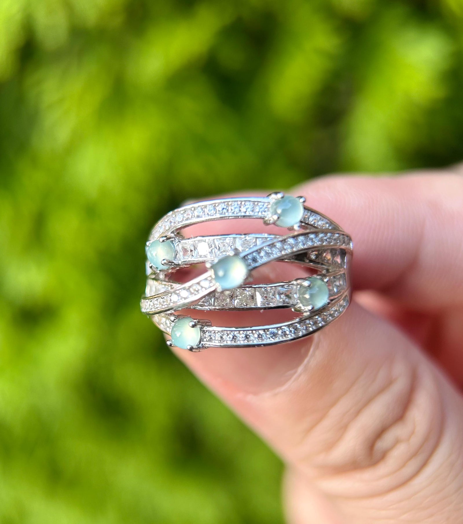 Natural Jadeite & Sterling Silver Adjustable Ring Band Authentic Type A Translucent Icy Green or Blue Jade