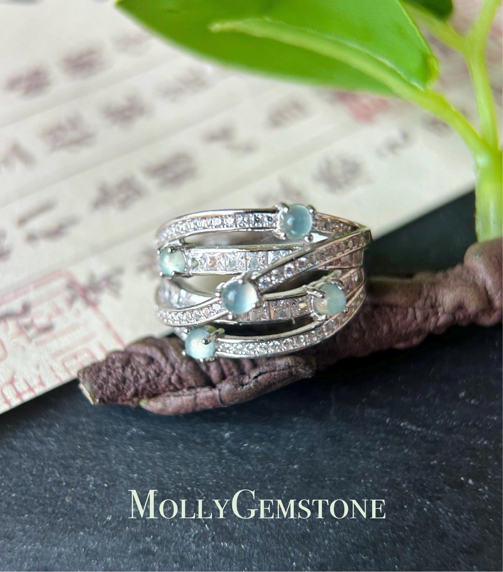 Natural Jadeite & Sterling Silver Adjustable Ring Band Authentic Type A Translucent Icy Green or Blue Jade