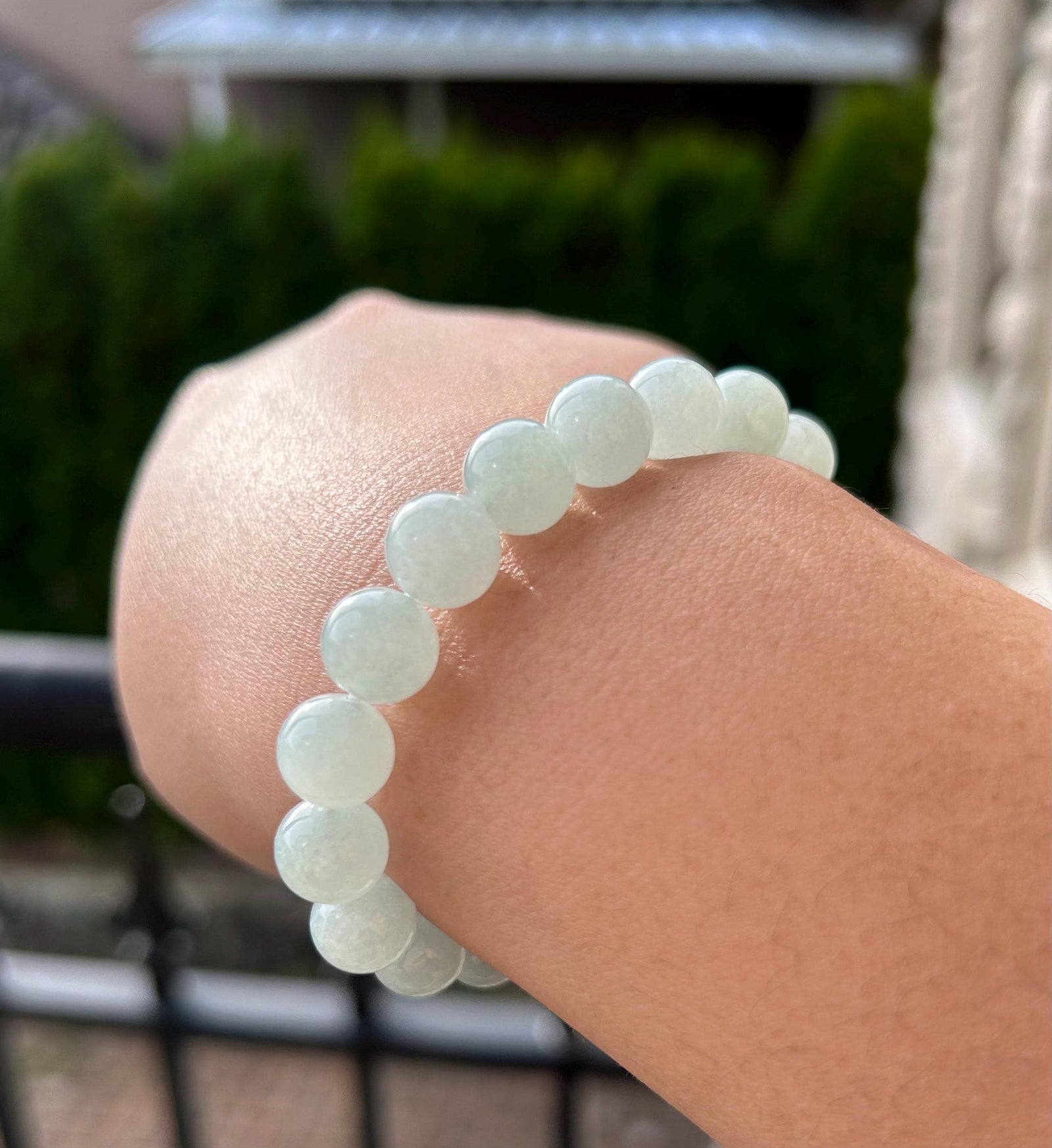 Natural Jadeite Beaded Bracelet Handmade Jewelry Gift for Her Burmese Type A Highly Translucent Icy Blue 9.5mm Jade