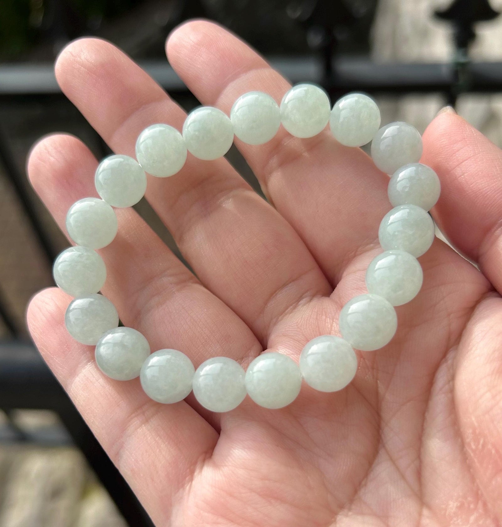 Natural Jadeite Beaded Bracelet Handmade Jewelry Gift for Her Burmese Type A Highly Translucent Icy Blue 9.5mm Jade