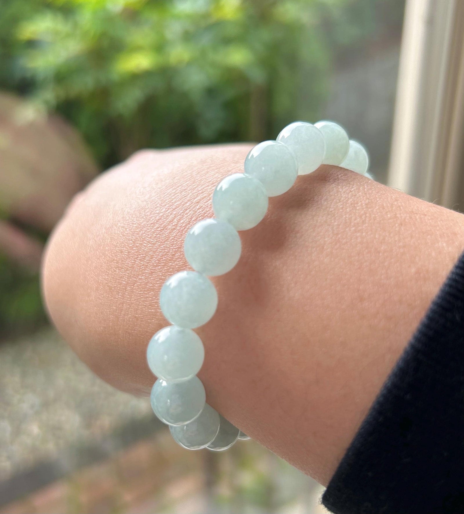 Natural Jadeite Beaded Bracelet Handmade Jewelry Gift for Her Burmese Type A Highly Translucent Icy Blue 9.5mm Jade