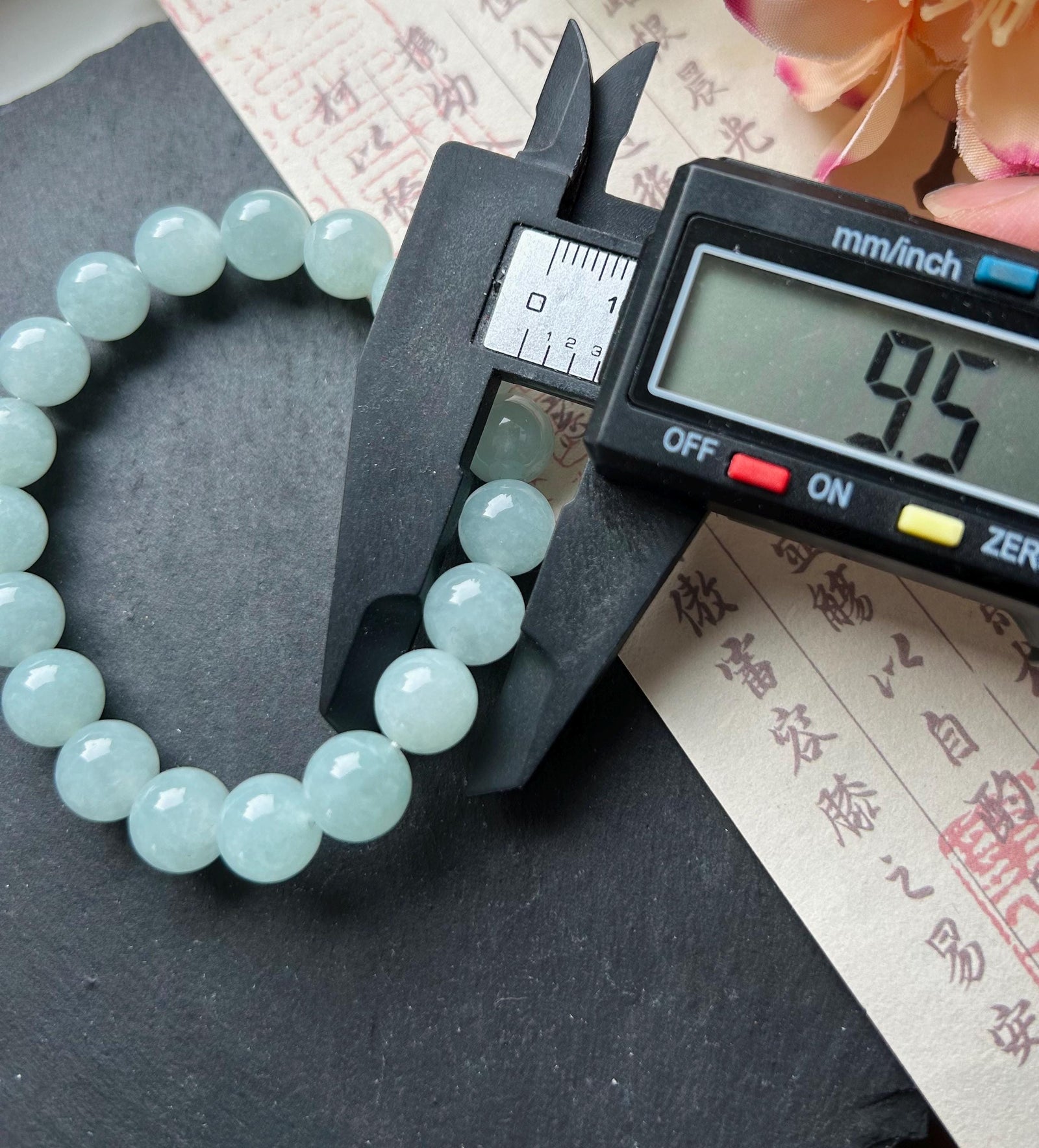 Natural Jadeite Beaded Bracelet Handmade Jewelry Gift for Her Burmese Type A Highly Translucent Icy Blue 9.5mm Jade