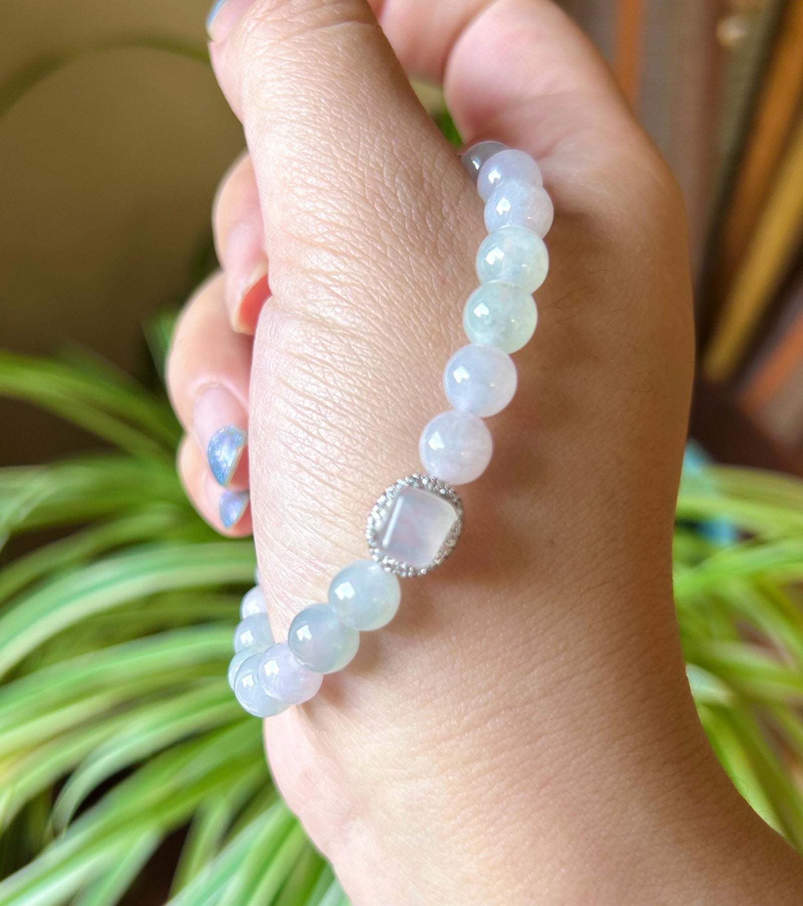 Burmese Jadeite Beaded Bracelet: Natural Type A Icy Translucent Light Green Purple 7mm Myanmar Jade Untreated
