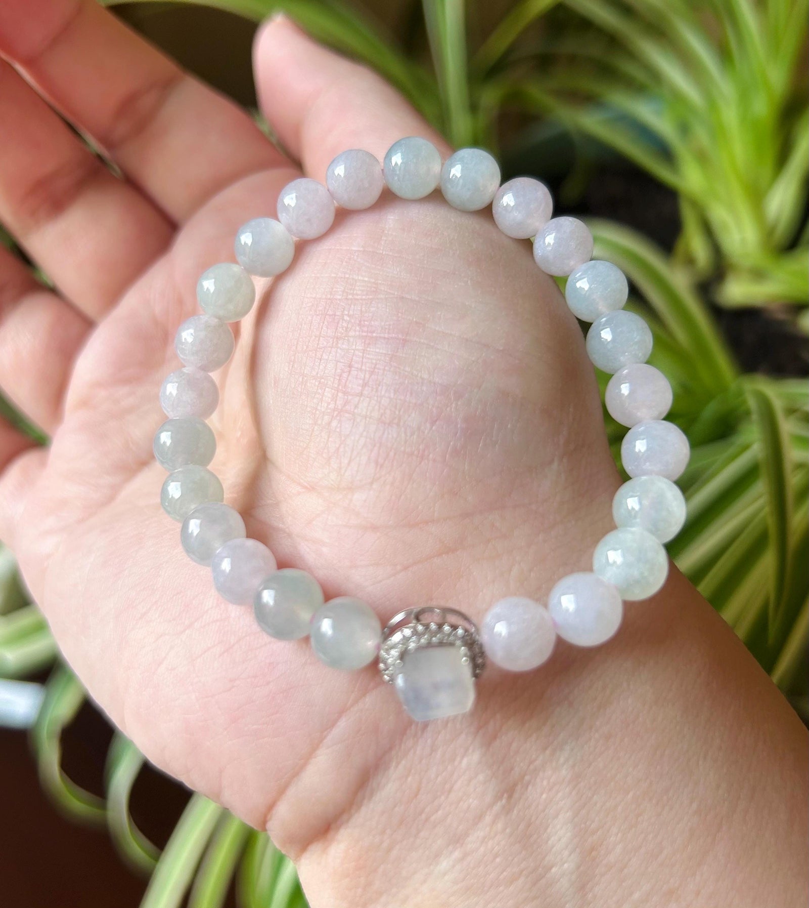 Burmese Jadeite Beaded Bracelet: Natural Type A Icy Translucent Light Green Purple 7mm Myanmar Jade Untreated