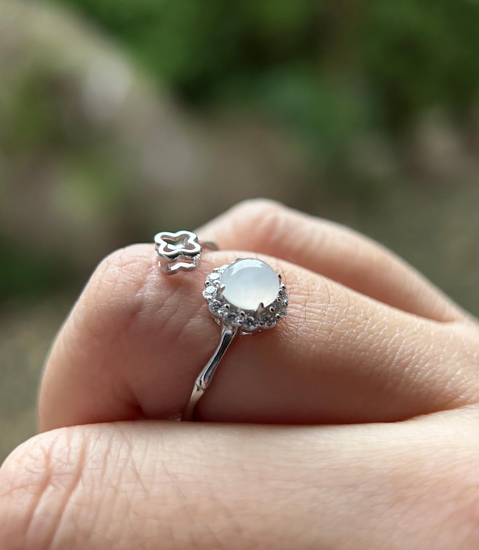 Natural Jadeite & 925 Sterling Silver Adjustable Ring Jewelry Gift Burmese Type A Highly Translucent Icy White Jade
