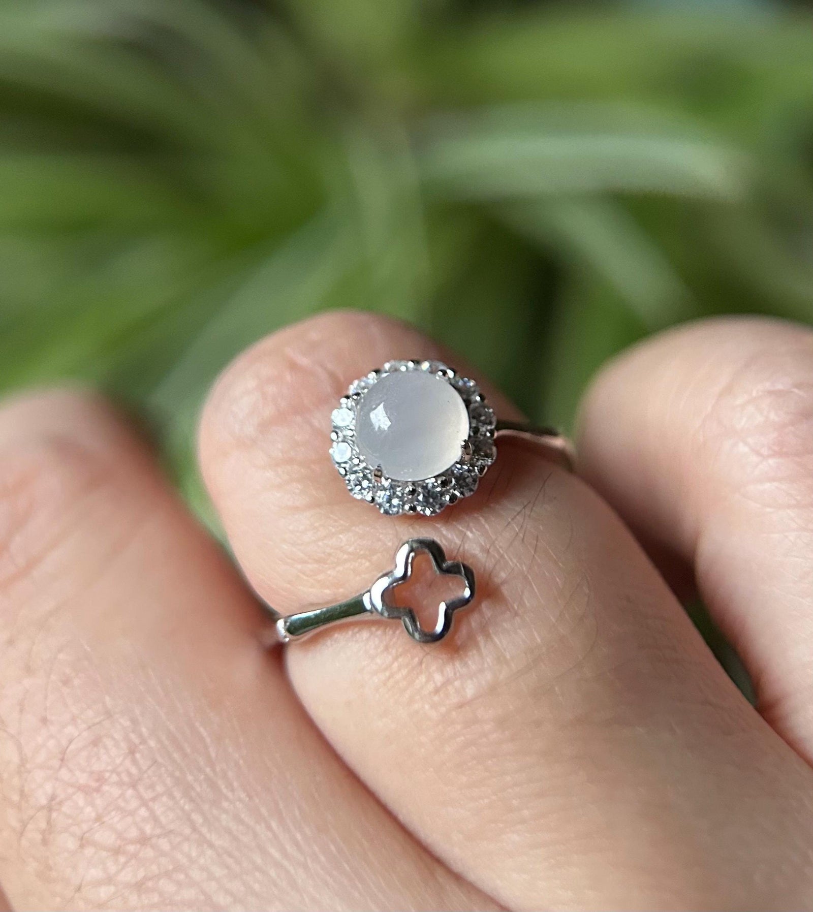 Natural Jadeite & 925 Sterling Silver Adjustable Ring Jewelry Gift Burmese Type A Highly Translucent Icy White Jade
