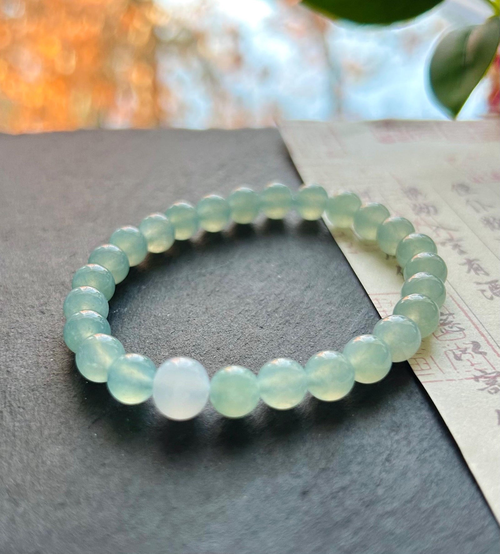 Natural Jadeite Beaded Bracelet Burmese Type A Super High Translucency Icy Clear Water Green/Blue Jade 7mm