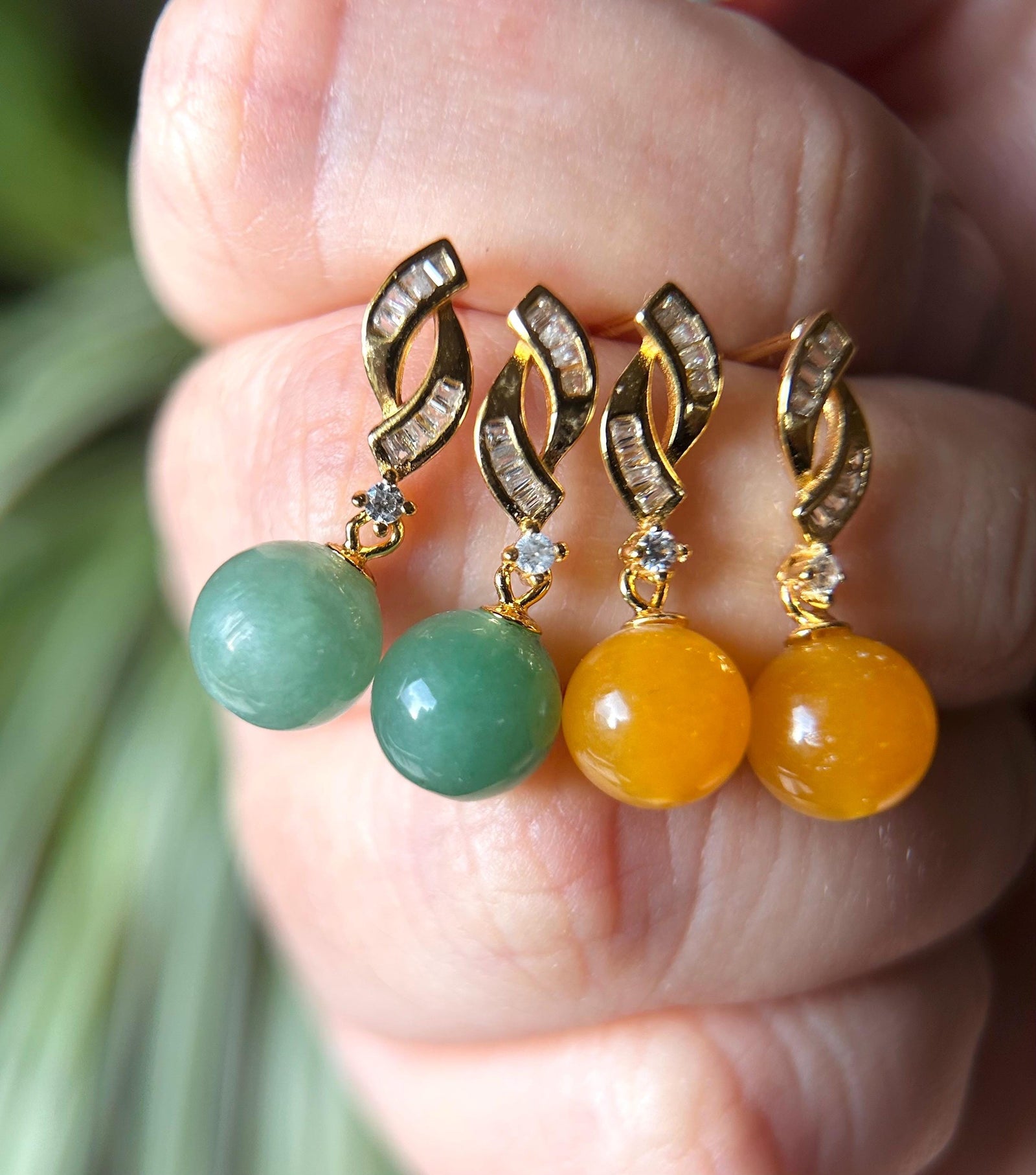 Natural Jadeite Beaded Earrings Burmese Type A Icy Translucent Green or Bright Yellow Jade & 925 Sterling Silver