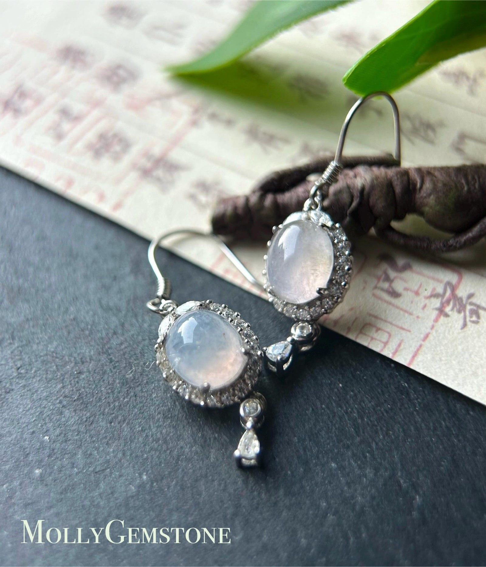 Natural Jadeite & Sterling Silver Earrings Burmese Type A Highly Translucent Icy Pale Lavender or White Myanmar Jade