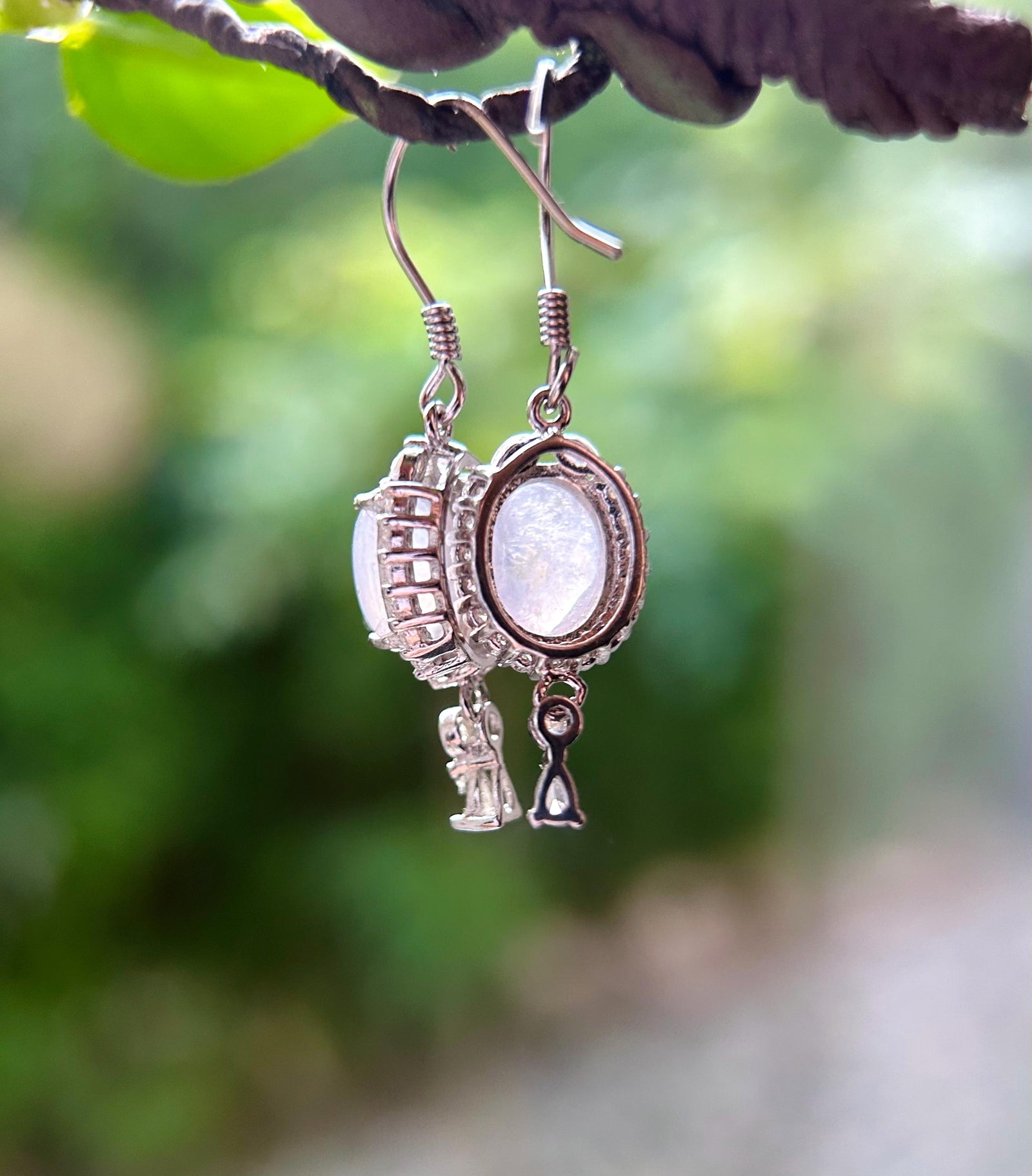 Natural Jadeite & Sterling Silver Earrings Burmese Type A Highly Translucent Icy Pale Lavender or White Myanmar Jade