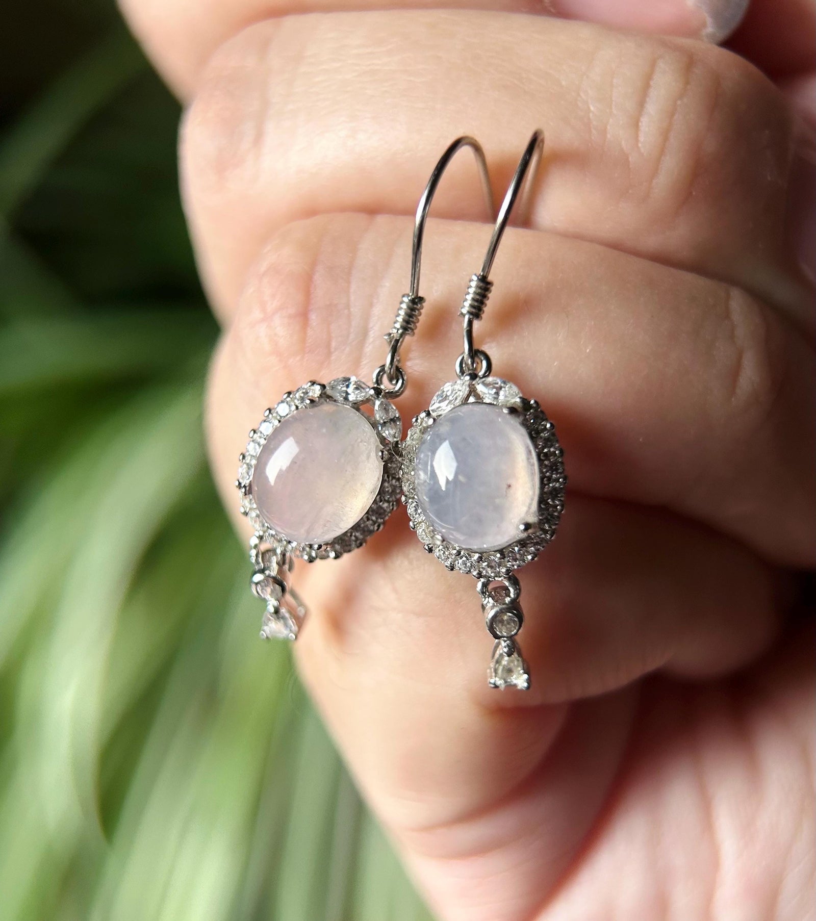 Natural Jadeite & Sterling Silver Earrings Burmese Type A Highly Translucent Icy Pale Lavender or White Myanmar Jade