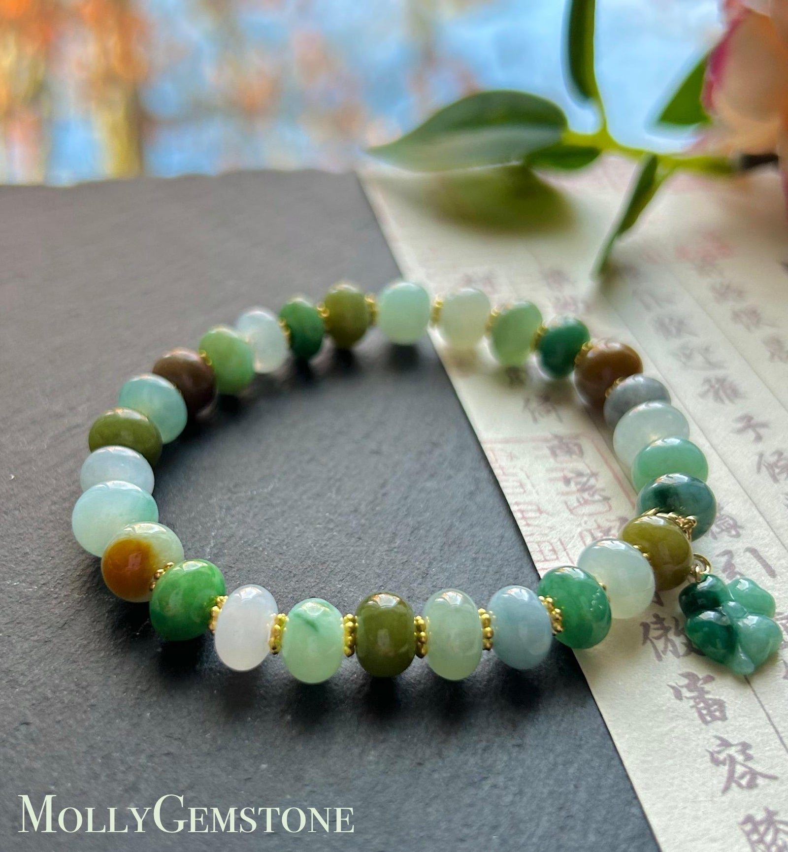 Natural Jadeite Beaded Bracelet Handmade Jewelry Burmese Type A Icy Translucent Autumn Multicolor Jade 8.5mm