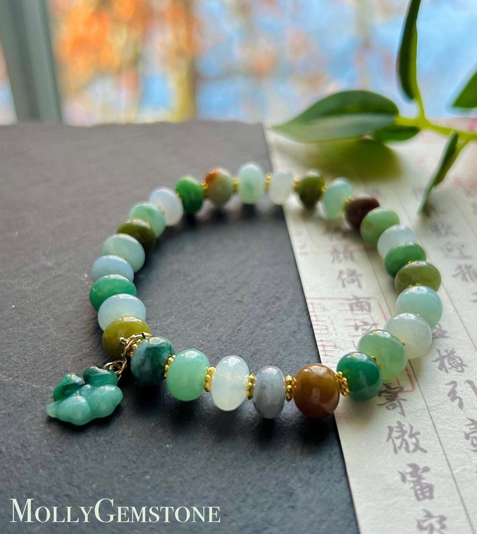 Natural Jadeite Beaded Bracelet Handmade Jewelry Burmese Type A Icy Translucent Autumn Multicolor Jade 8.5mm