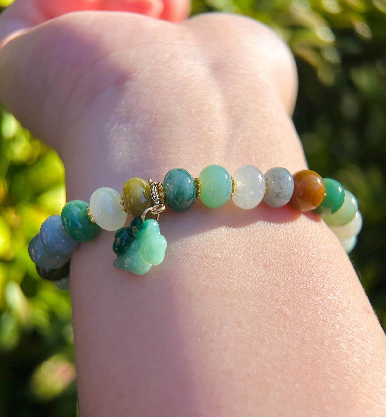 Natural Jadeite Beaded Bracelet Handmade Jewelry Burmese Type A Icy Translucent Autumn Multicolor Jade 8.5mm