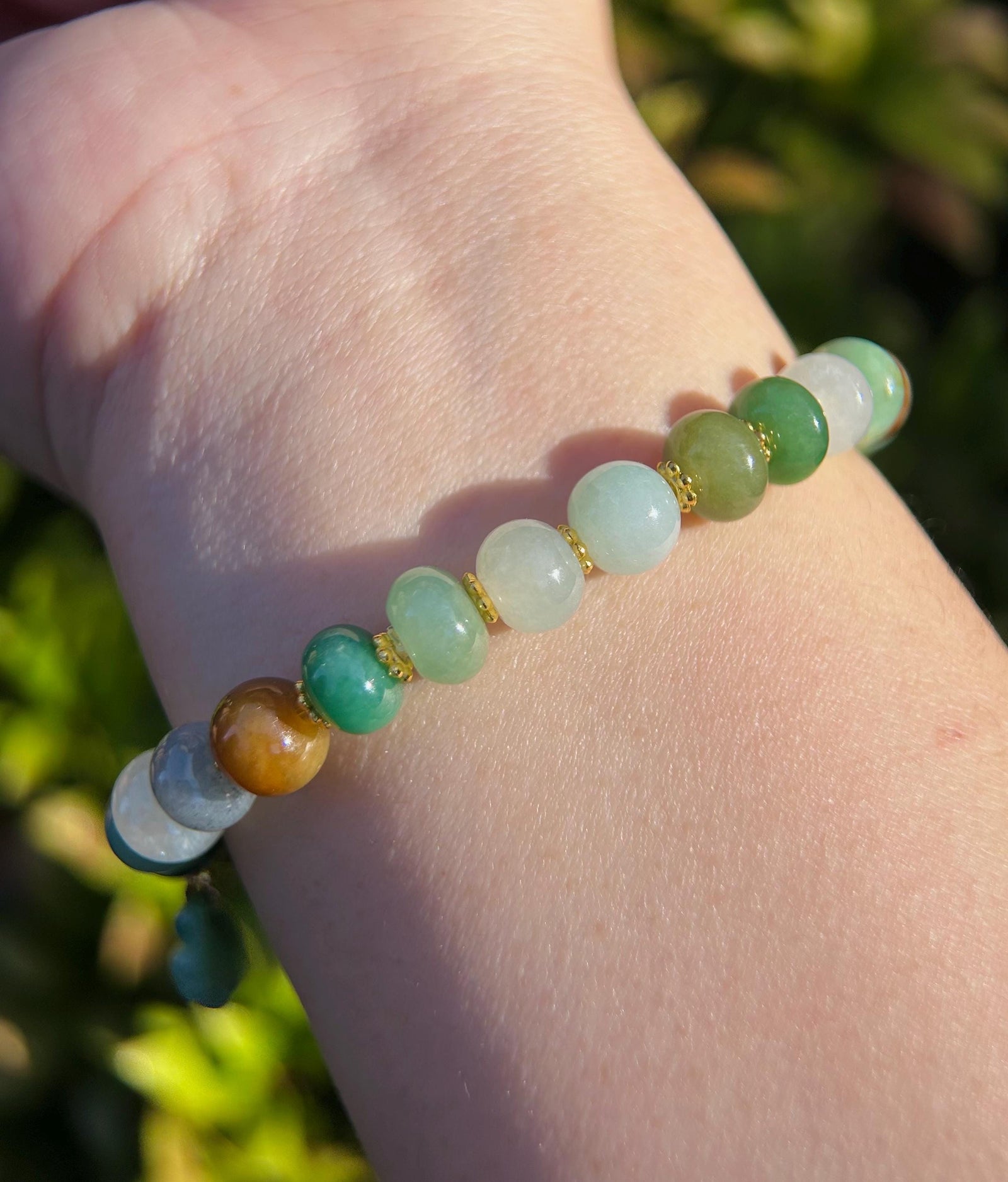 Natural Jadeite Beaded Bracelet Handmade Jewelry Burmese Type A Icy Translucent Autumn Multicolor Jade 8.5mm