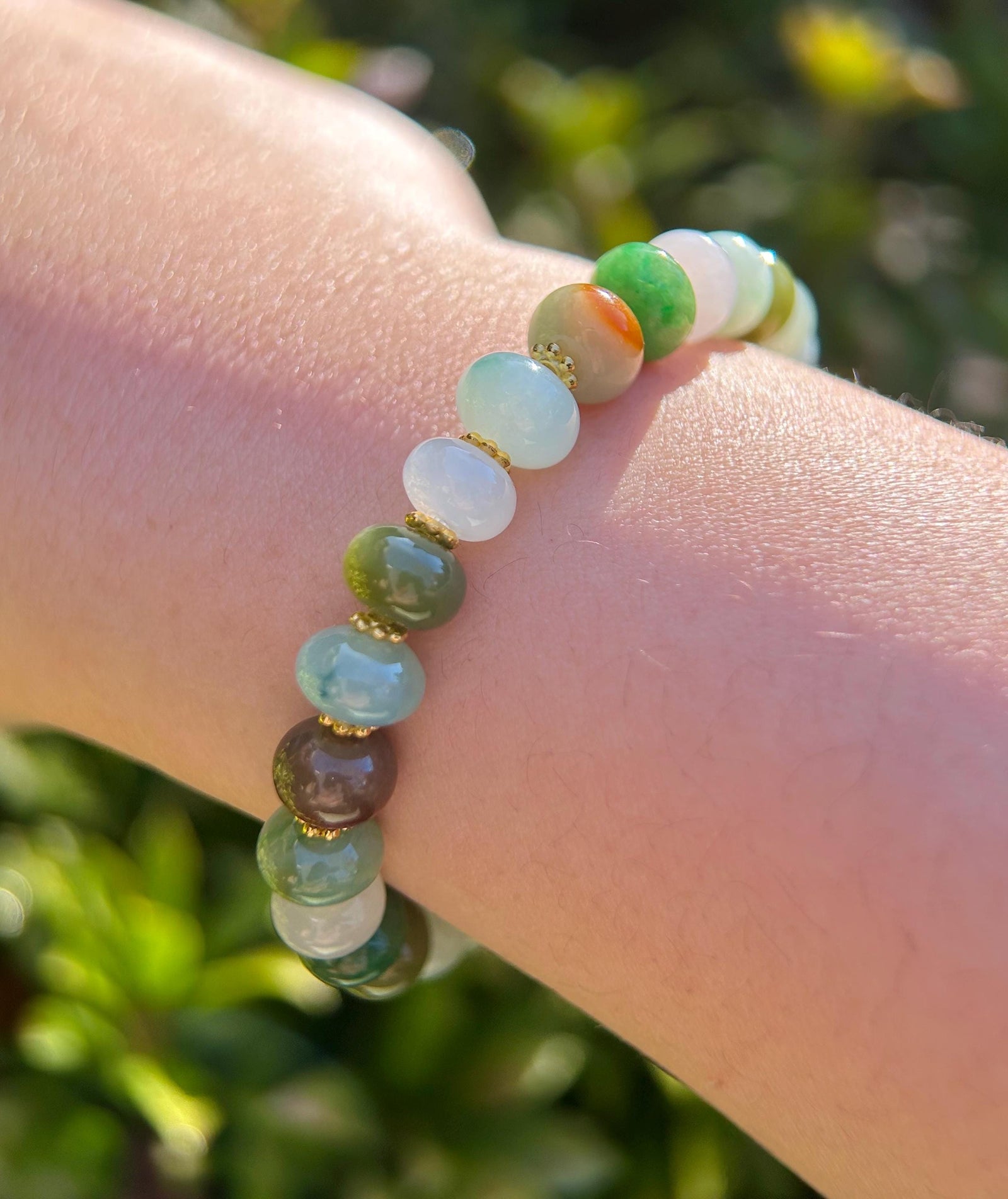 Natural Jadeite Beaded Bracelet Handmade Jewelry Burmese Type A Icy Translucent Autumn Multicolor Jade 8.5mm