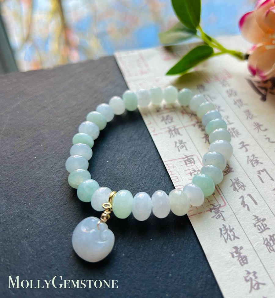 Natural Jadeite Beaded Bracelet Handmade Jewelry Burmese Type A Icy Translucent Pastel Multicolor Jade 8.5-9mm