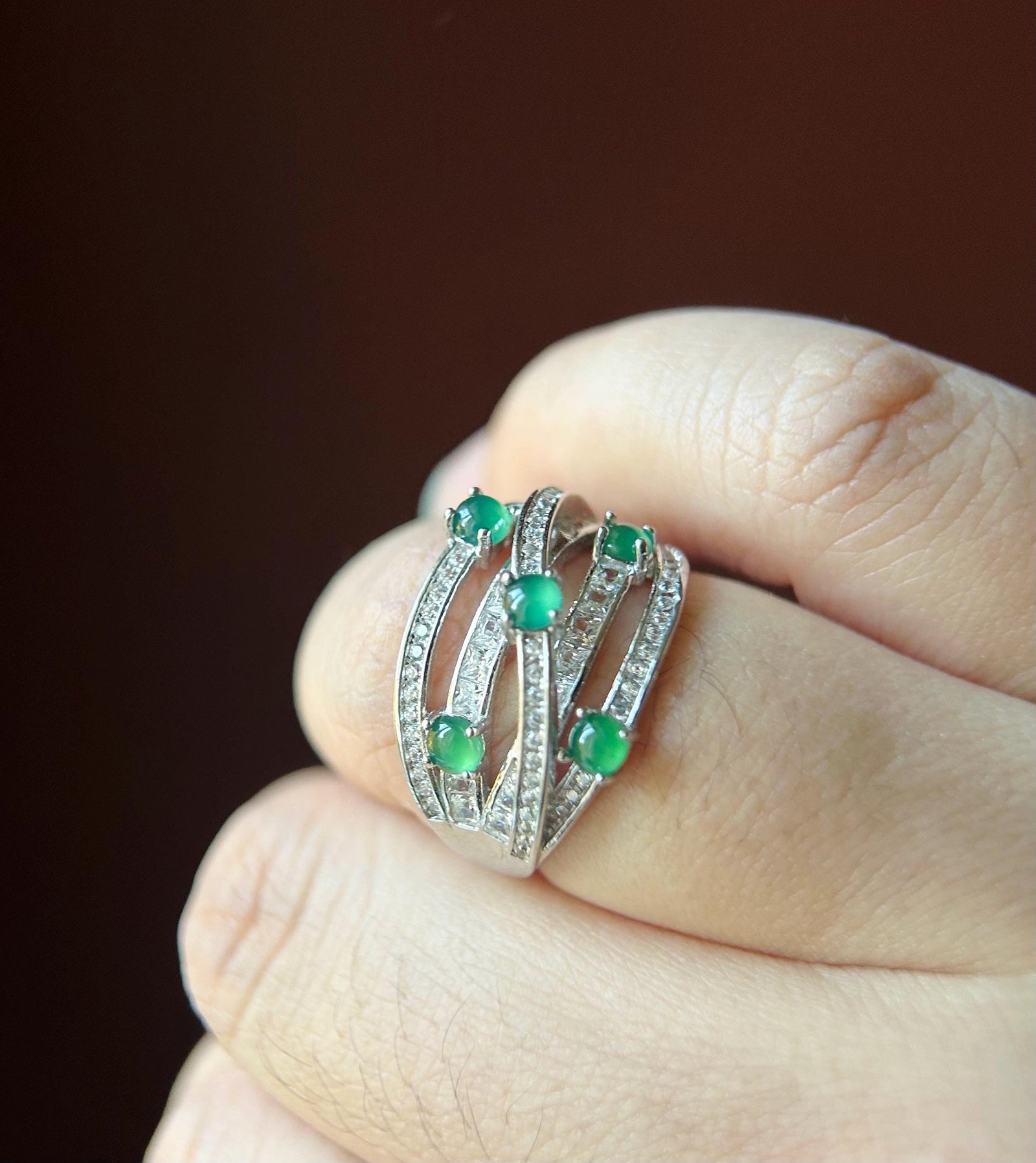 Natural Jadeite & Sterling Silver Adjustable Ring Band Authentic Type A Translucent Icy Green or Blue Jade