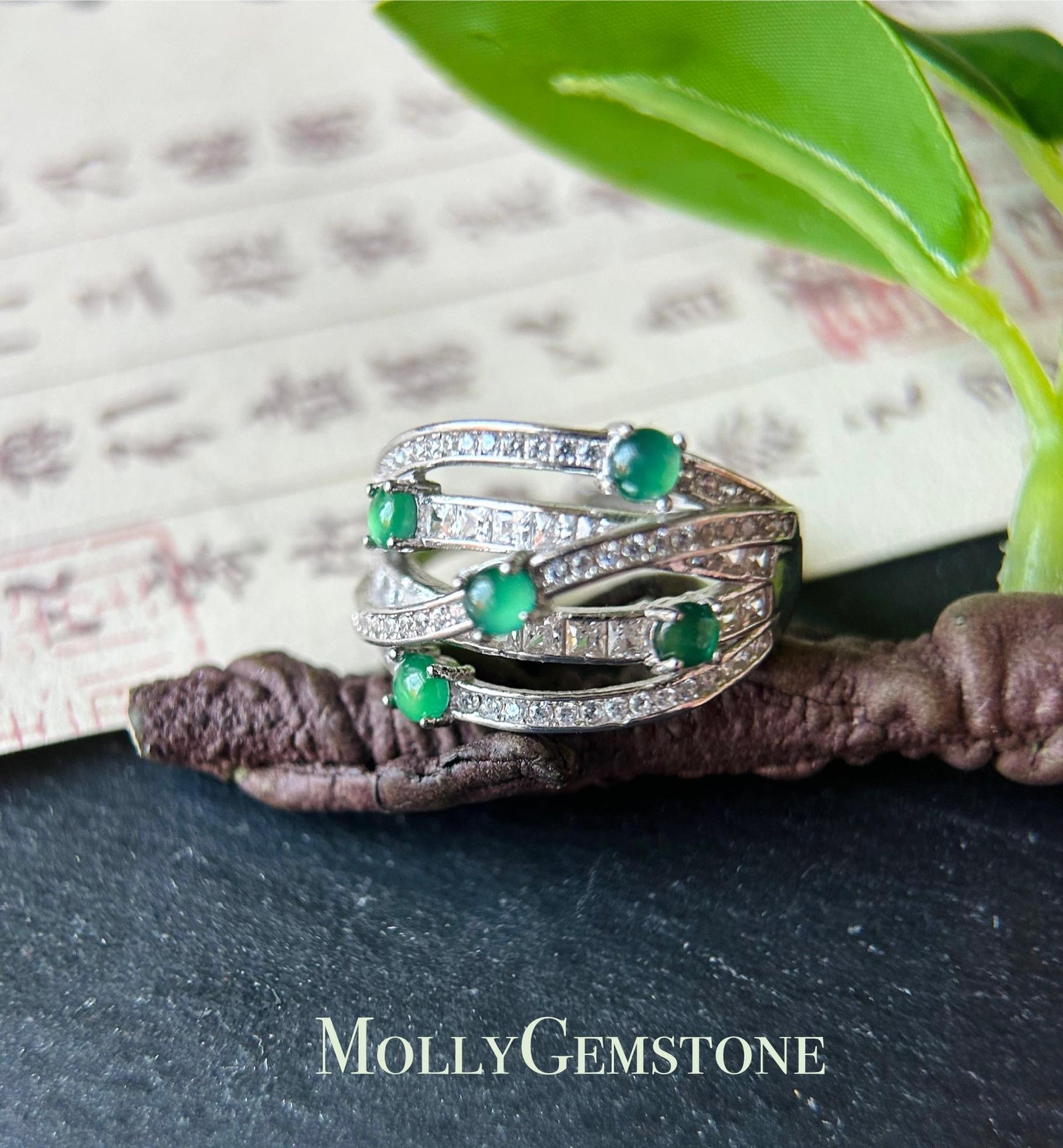 Natural Jadeite & Sterling Silver Adjustable Ring Band Authentic Type A Translucent Icy Green or Blue Jade