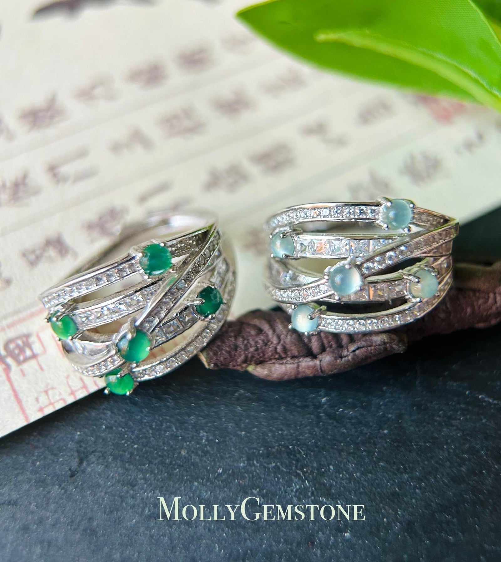 Natural Jadeite & Sterling Silver Adjustable Ring Band Authentic Type A Translucent Icy Green or Blue Jade