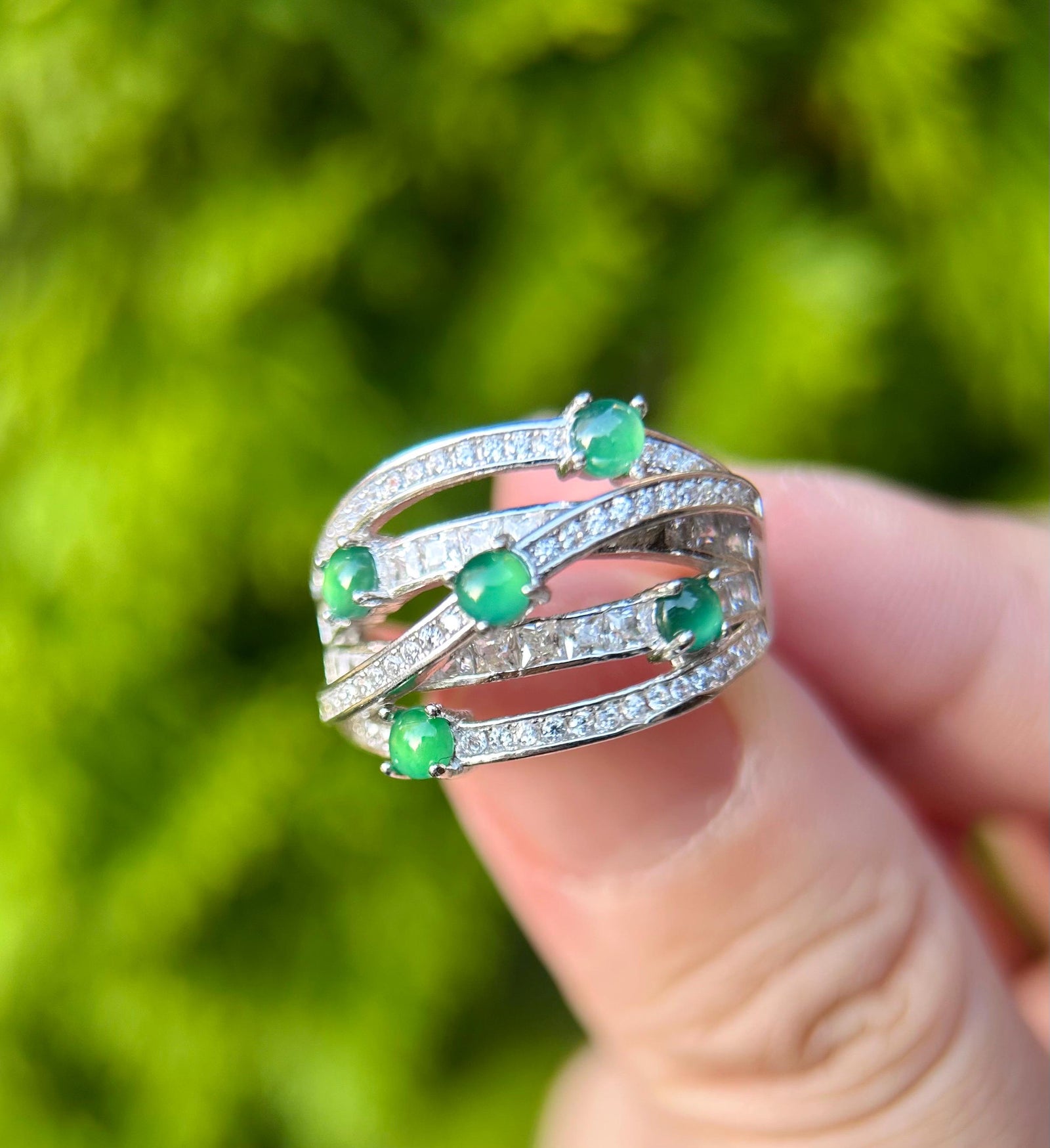 Natural Jadeite & Sterling Silver Adjustable Ring Band Authentic Type A Translucent Icy Green or Blue Jade