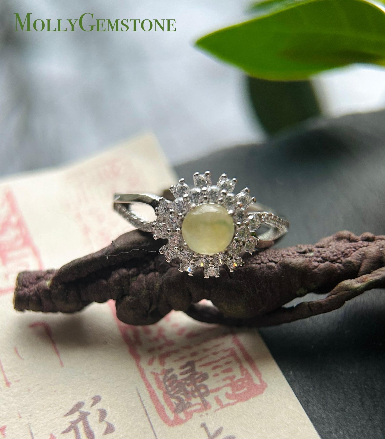 Natural Jadeite & 925 Sterling Silver Adjustable Ring Burmese Type A Highly Translucent Icy Mint Green/Yellow Jade Christmas Gift