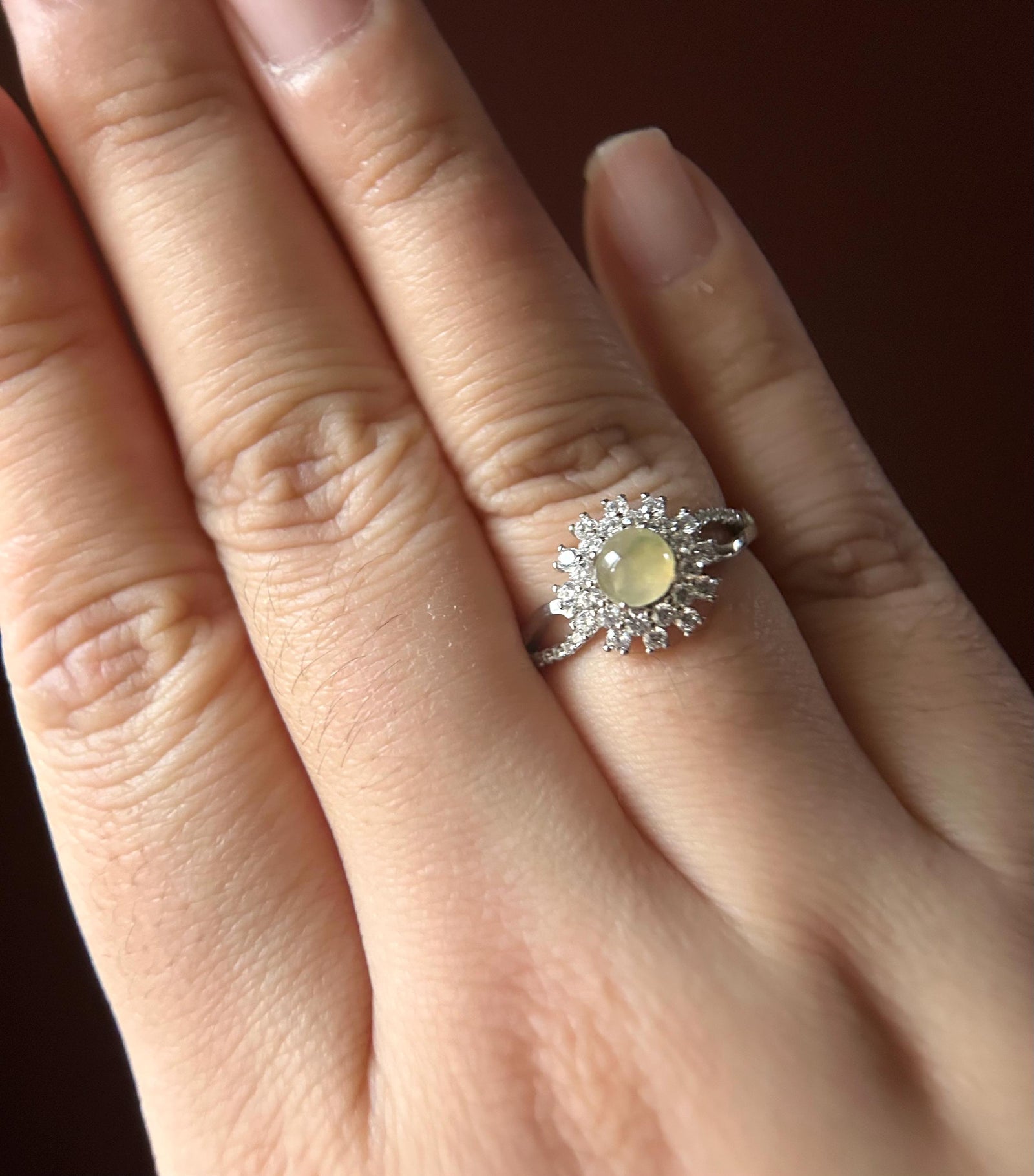 Natural Jadeite & 925 Sterling Silver Adjustable Ring Burmese Type A Highly Translucent Icy Mint Green/Yellow Jade Christmas Gift