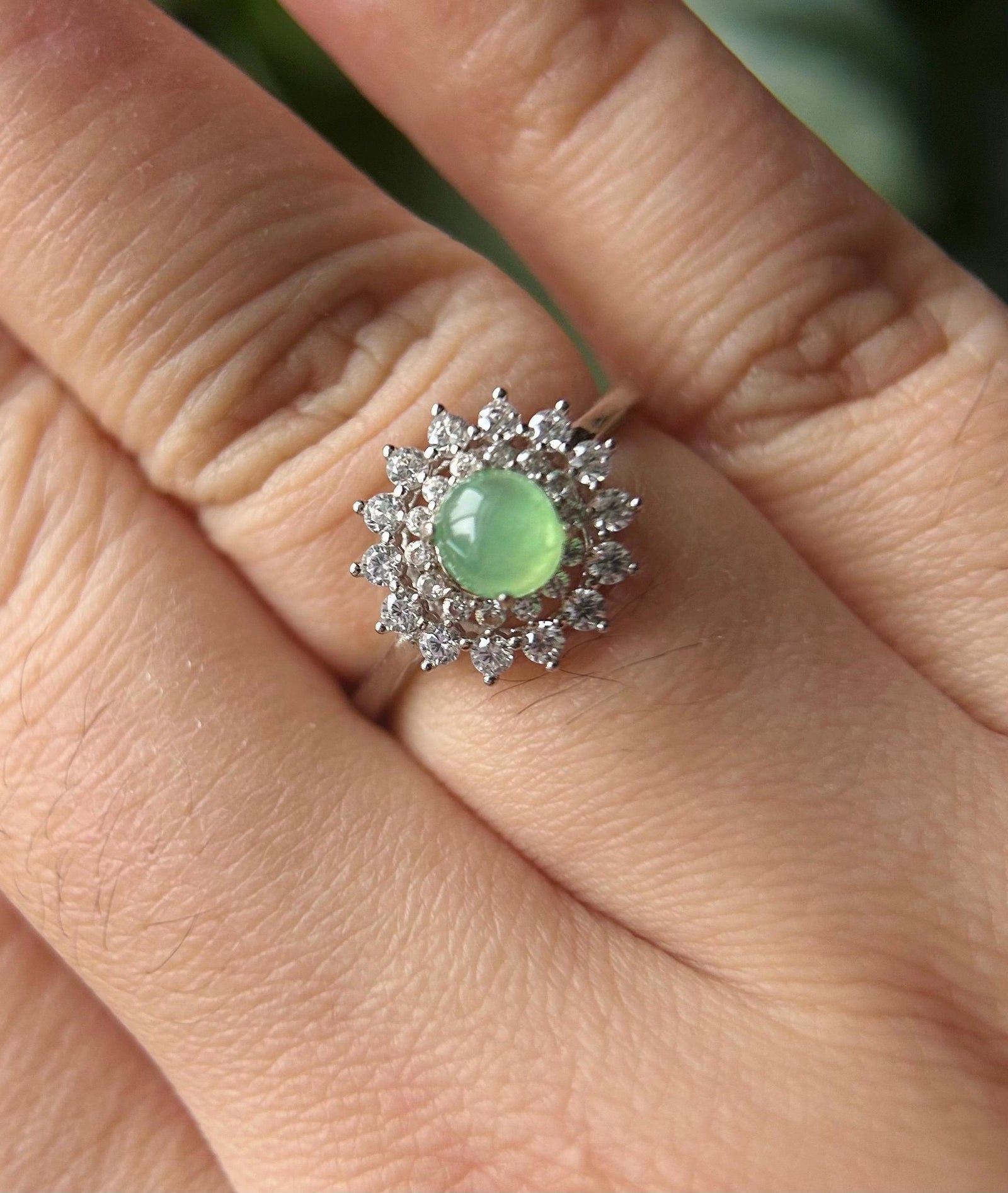 Natural Jadeite & 925 Sterling Silver Adjustable Ring Burmese Type A Highly Translucent Icy Mint Green/Yellow Jade Christmas Gift