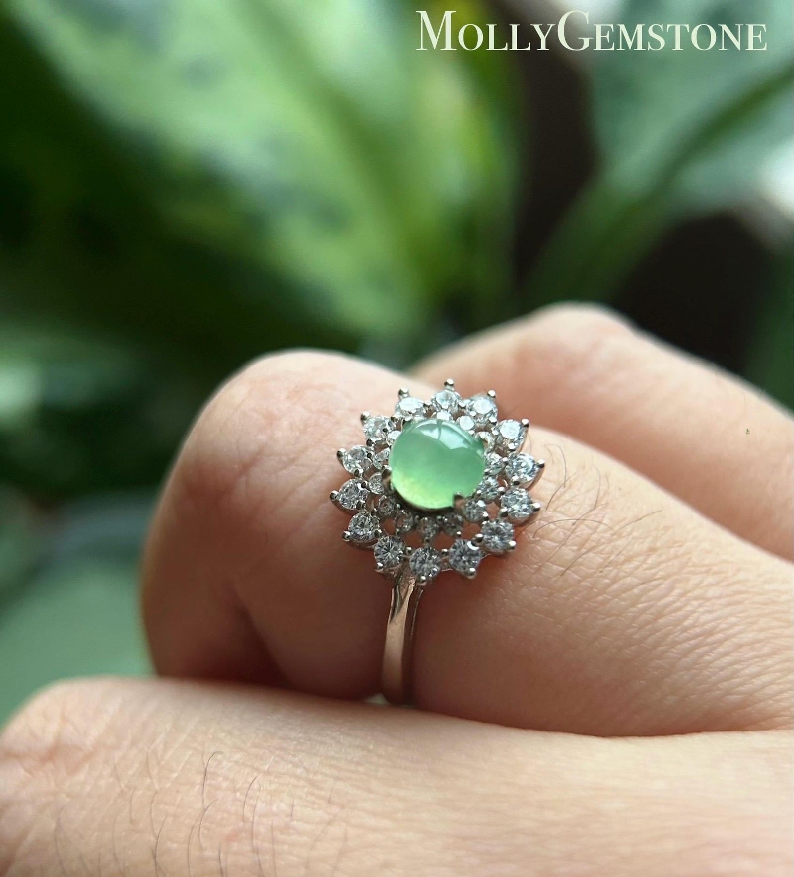 Natural Jadeite & 925 Sterling Silver Adjustable Ring Burmese Type A Highly Translucent Icy Mint Green/Yellow Jade Christmas Gift