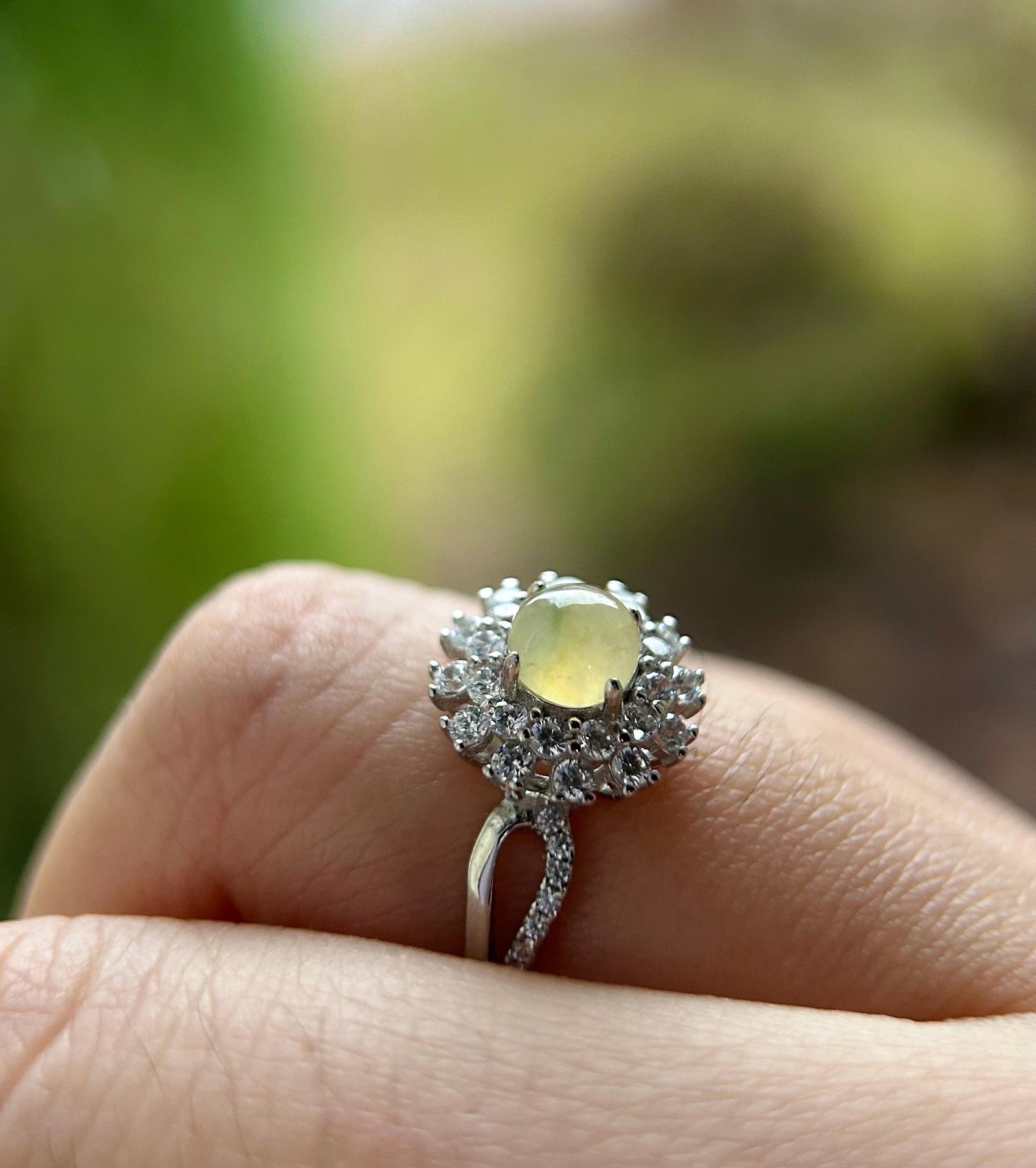 Natural Jadeite & 925 Sterling Silver Adjustable Ring Burmese Type A Highly Translucent Icy Mint Green/Yellow Jade Christmas Gift