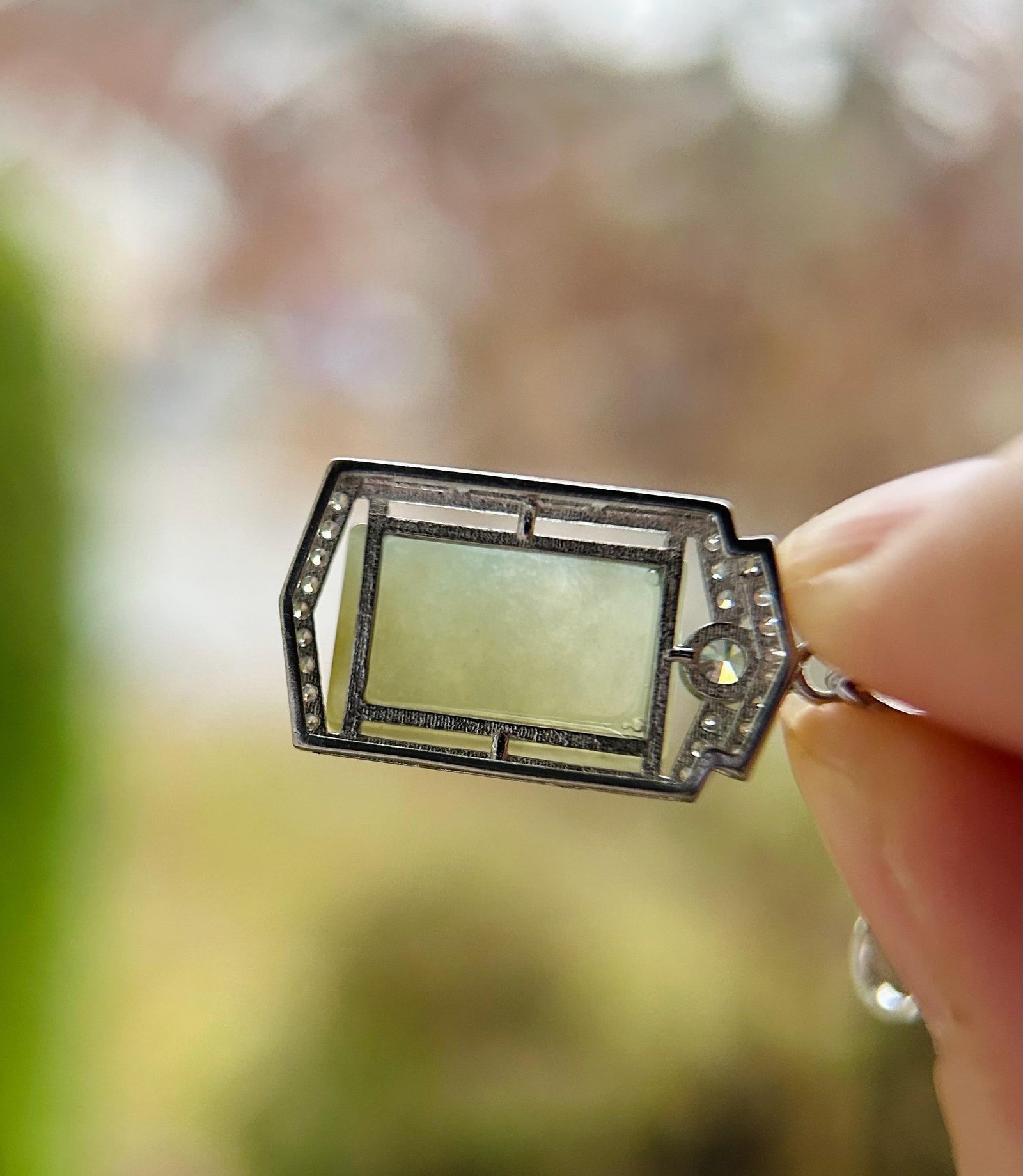 Jadeite Pendant Necklace Natural Burmese Type A Translucent Icy Yellow & Blue Floral Jade Sterling Silver Frame