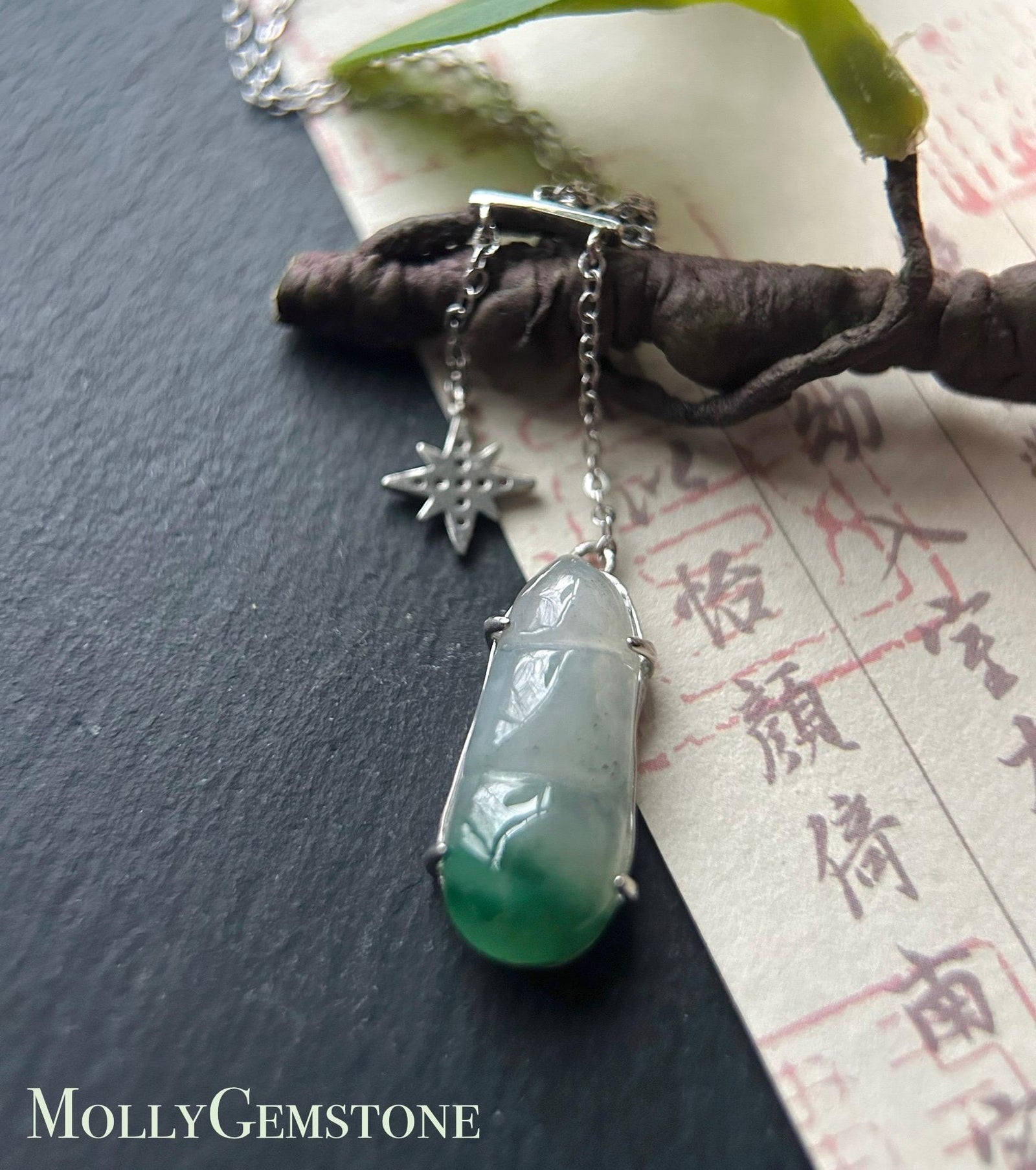 Jadeite Peas & Sterling Silver Necklace Natural Burmese Type A Translucent Icy Green Floral Jade Christmas Gift
