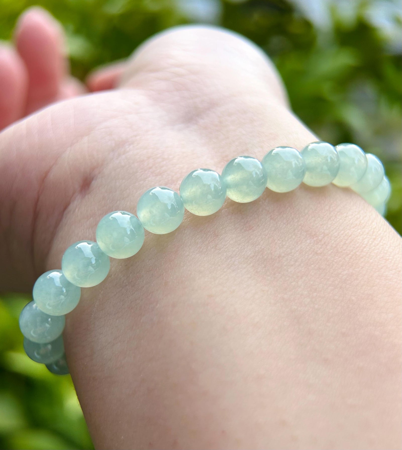 Natural Jadeite Beaded Bracelet Burmese Type A Super High Translucency Icy Clear Water Green/Blue Jade 7mm