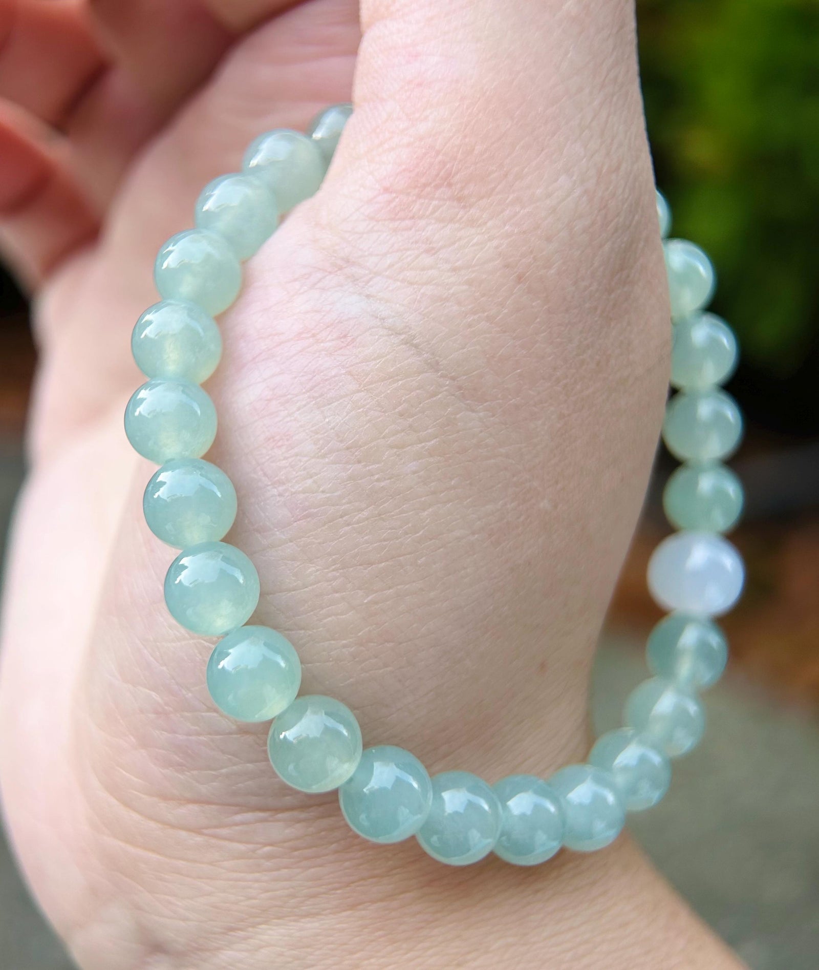 Natural Jadeite Beaded Bracelet Burmese Type A Super High Translucency Icy Clear Water Green/Blue Jade 7mm