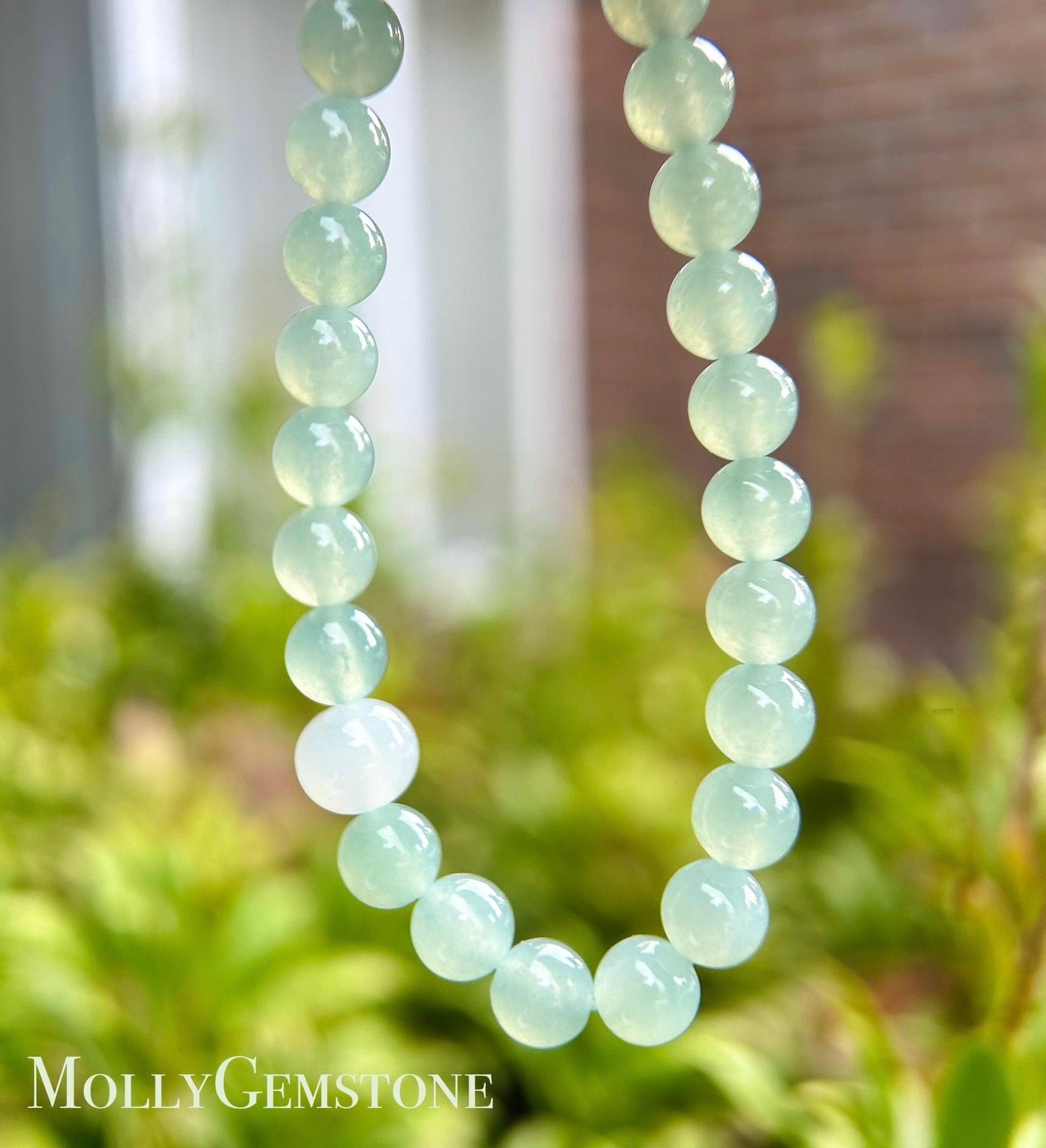 Natural Jadeite Beaded Bracelet Burmese Type A Super High Translucency Icy Clear Water Green/Blue Jade 7mm