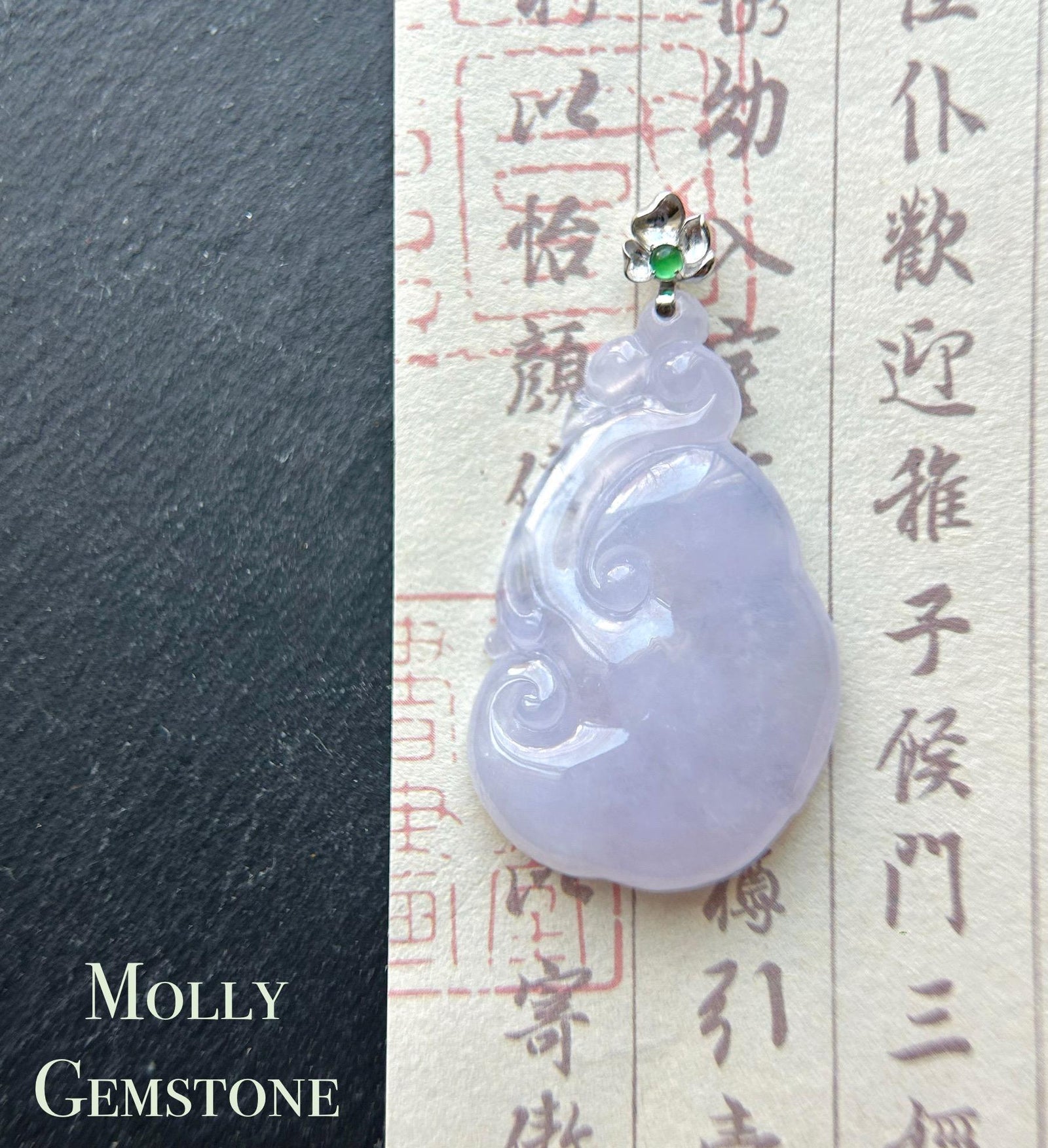Certified Lavender Jadeite RuYi Pendant with 18k Solid Gold Bail Jewelry Natural Burmese Type A Highly Translucent Icy Purple Jade