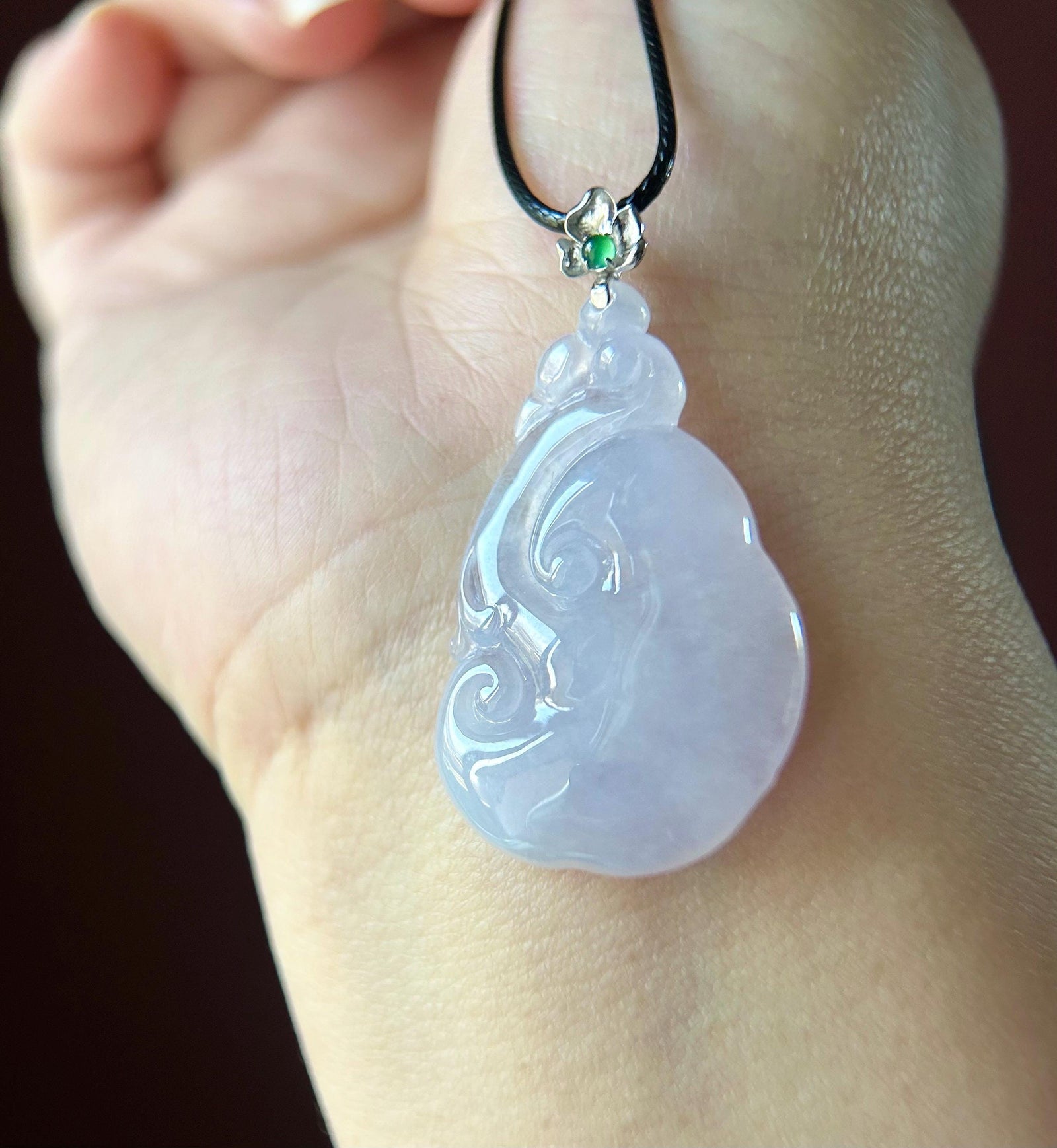 Certified Lavender Jadeite RuYi Pendant with 18k Solid Gold Bail Jewelry Natural Burmese Type A Highly Translucent Icy Purple Jade