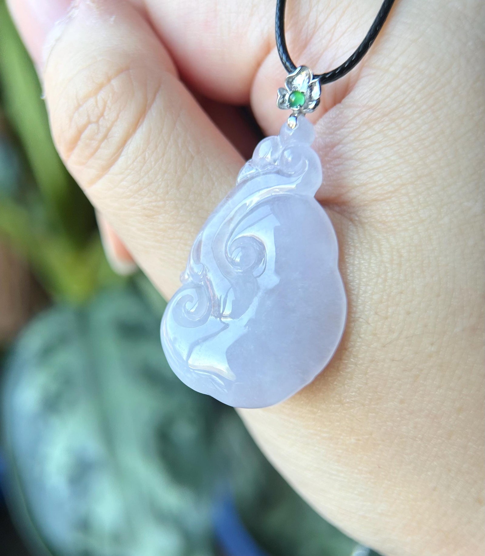 Certified Lavender Jadeite RuYi Pendant with 18k Solid Gold Bail Jewelry Natural Burmese Type A Highly Translucent Icy Purple Jade