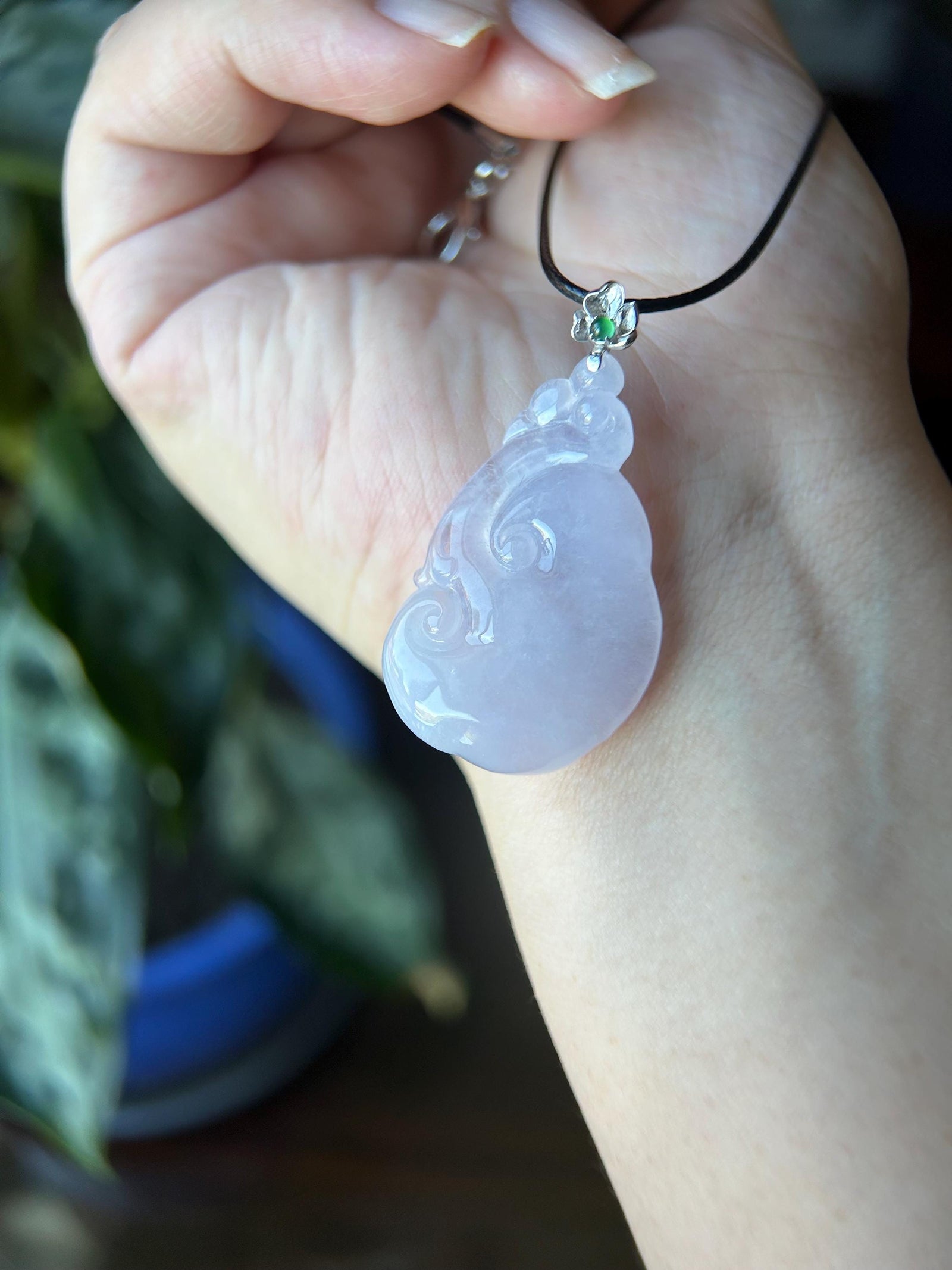 Certified Lavender Jadeite RuYi Pendant with 18k Solid Gold Bail Jewelry Natural Burmese Type A Highly Translucent Icy Purple Jade