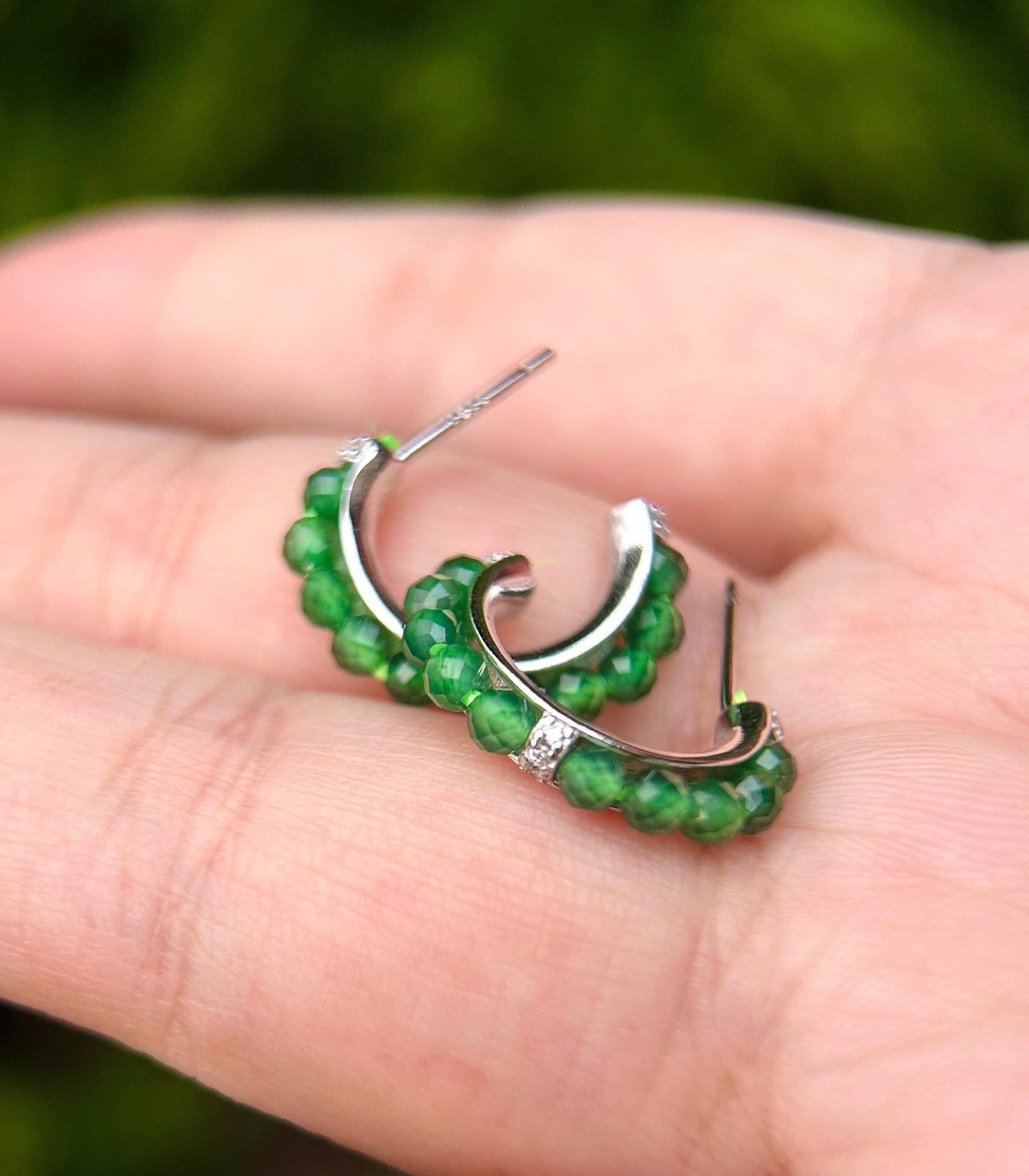 Natural Jadeite Earrings: Guatemalan Type A Untreated Highly Translucent Icy Green Jade, Sterling Silver