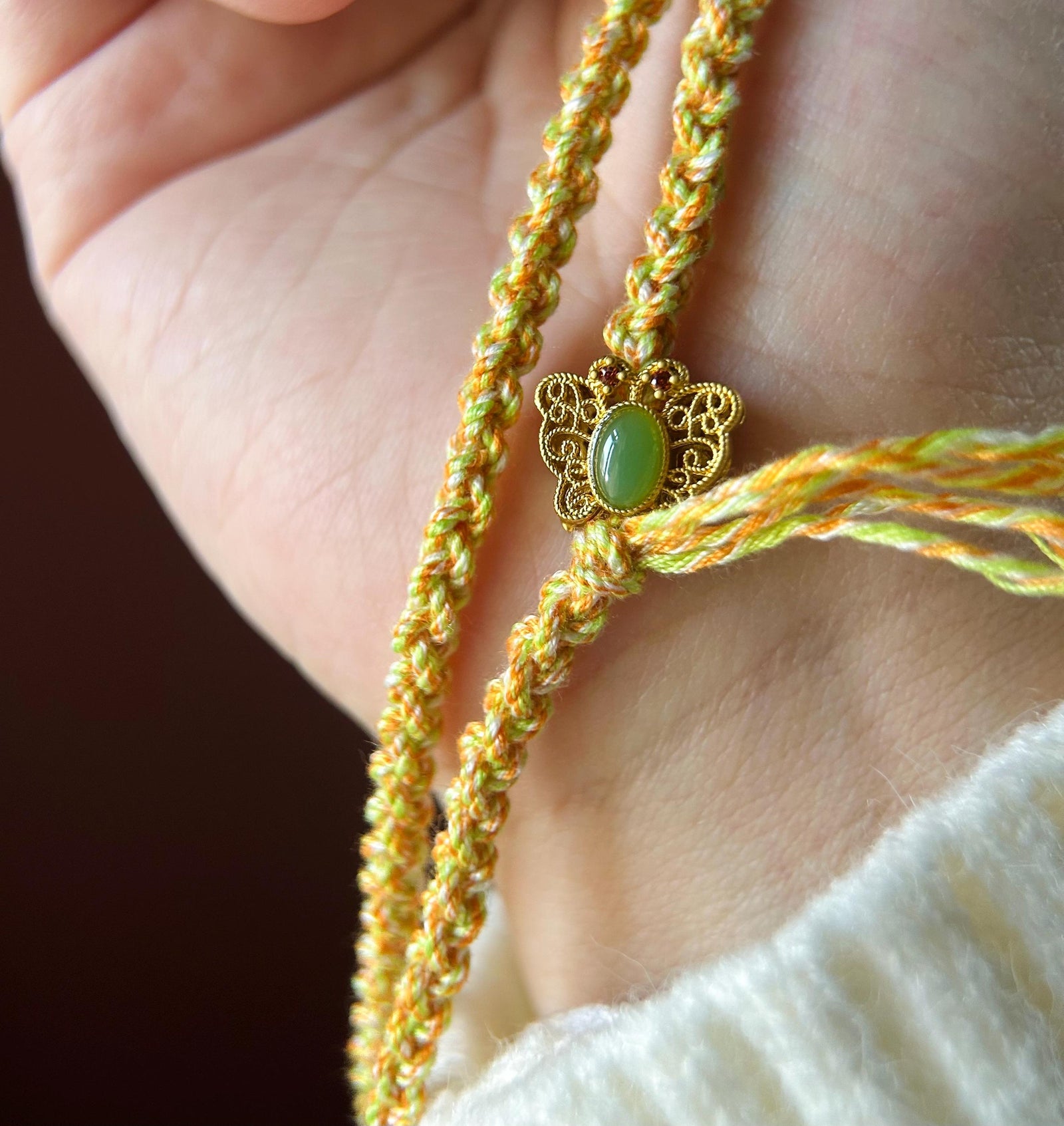 Natural Jadeite Laughing Buddha Pendant Handwoven Necklace Gift Burmese Type A Icy Translucent Yellow Jade