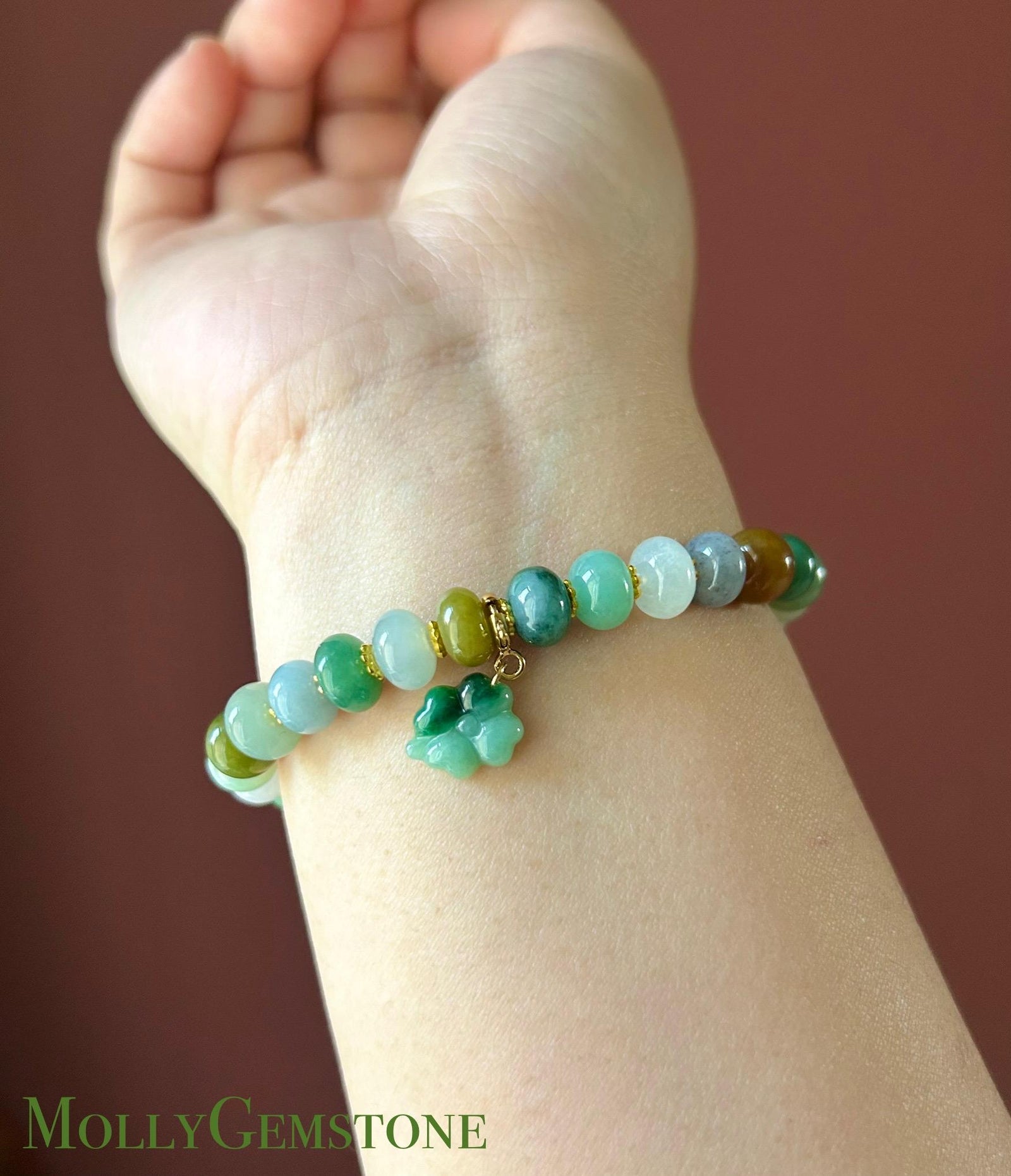 Natural Jadeite Beaded Bracelet Handmade Jewelry Burmese Type A Icy Translucent Autumn Multicolor Jade 8.5mm