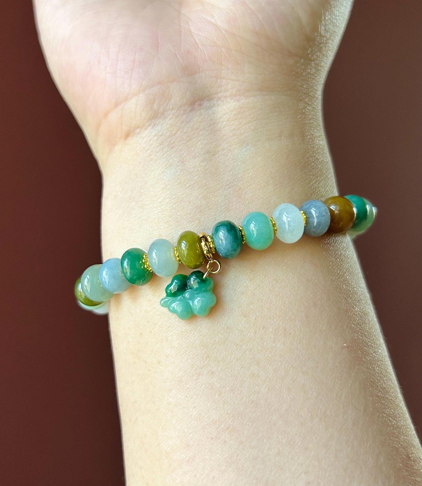 Natural Jadeite Beaded Bracelet Handmade Jewelry Burmese Type A Icy Translucent Autumn Multicolor Jade 8.5mm