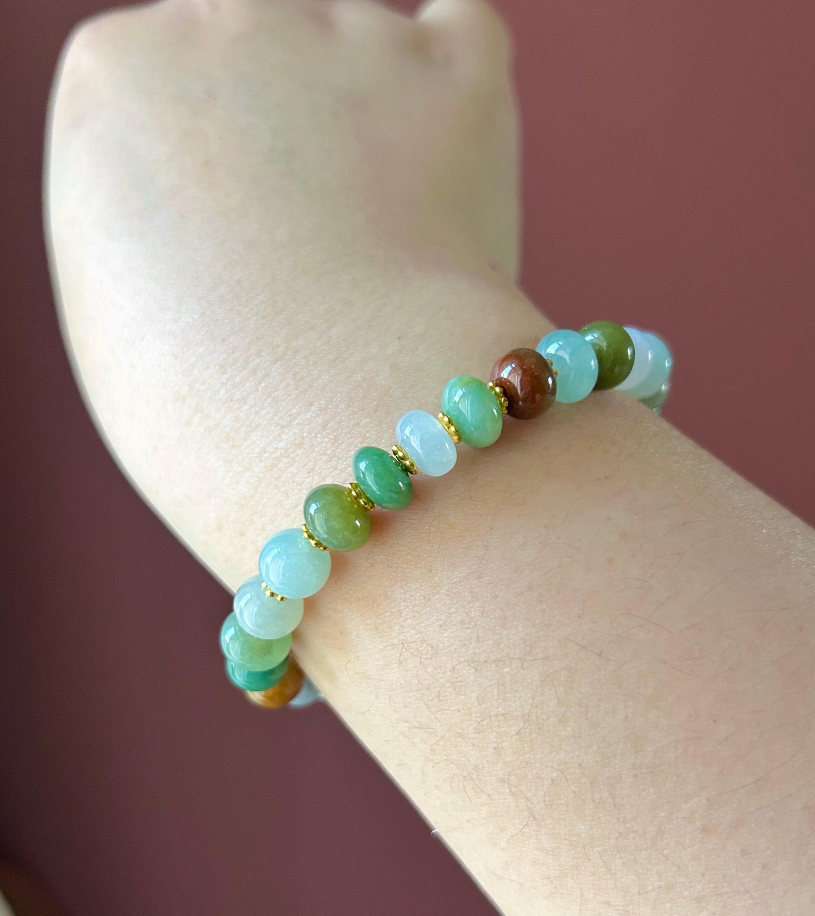 Natural Jadeite Beaded Bracelet Handmade Jewelry Burmese Type A Icy Translucent Autumn Multicolor Jade 8.5mm