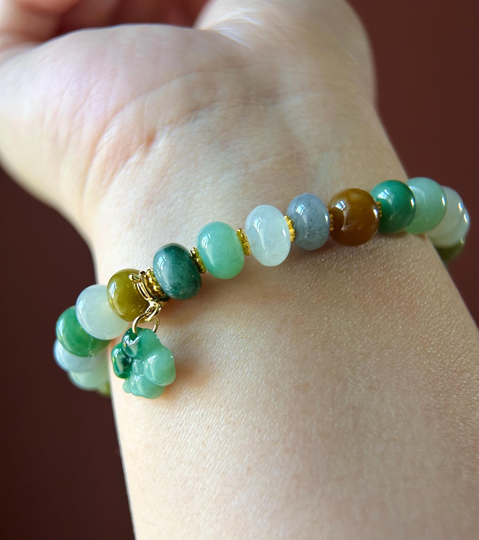 Natural Jadeite Beaded Bracelet Handmade Jewelry Burmese Type A Icy Translucent Autumn Multicolor Jade 8.5mm