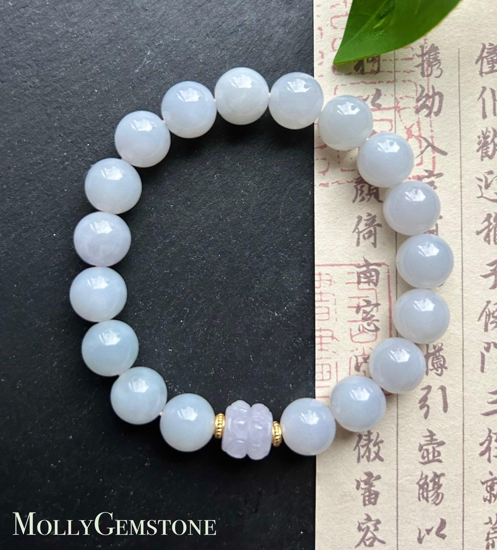 Jadeite Beaded Bracelet Handmade Jewelry Gift Natural Burmese Type A Icy Translucent Jadeite Pale Blue Lavender & Pink Jade 10mm