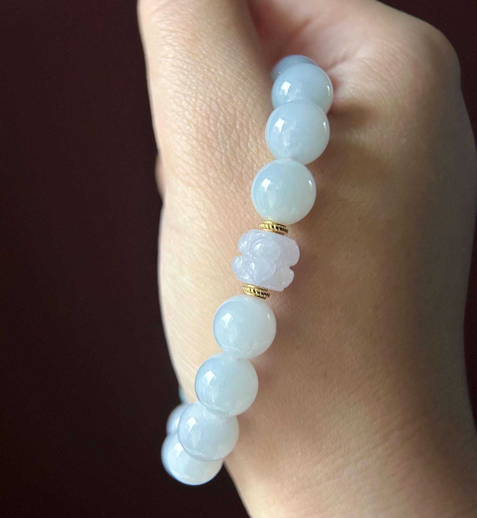 Jadeite Beaded Bracelet Handmade Jewelry Gift Natural Burmese Type A Icy Translucent Jadeite Pale Blue Lavender & Pink Jade 10mm