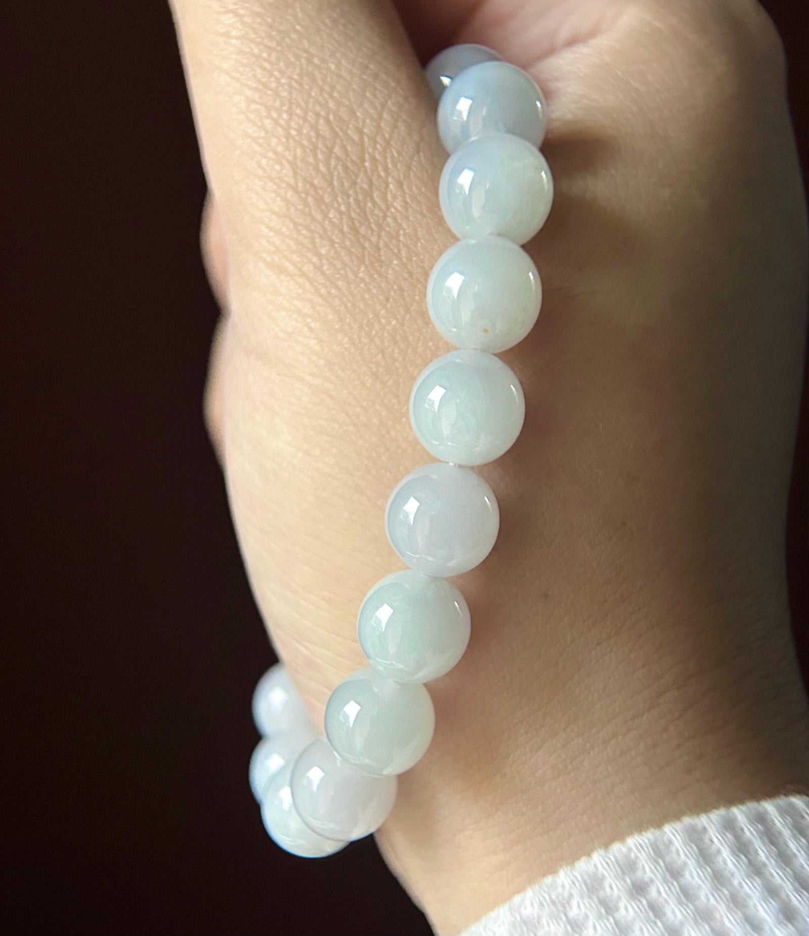 Jadeite Beaded Bracelet Handmade Jewelry Gift Natural Burmese Type A Icy Translucent Jadeite Pale Blue Lavender & Pink Jade 10mm
